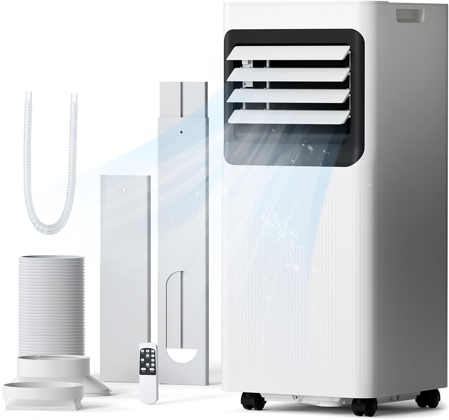 8000 BTU Portable Air Conditioner, 4-in-1 AC Unit Cools 350 Sq.Ft, Quiet Air Conditioner with Dehumidifier & Fan, LED Display, Remote, 24H Timer, Window Kit for Bedroom Office Dorm
