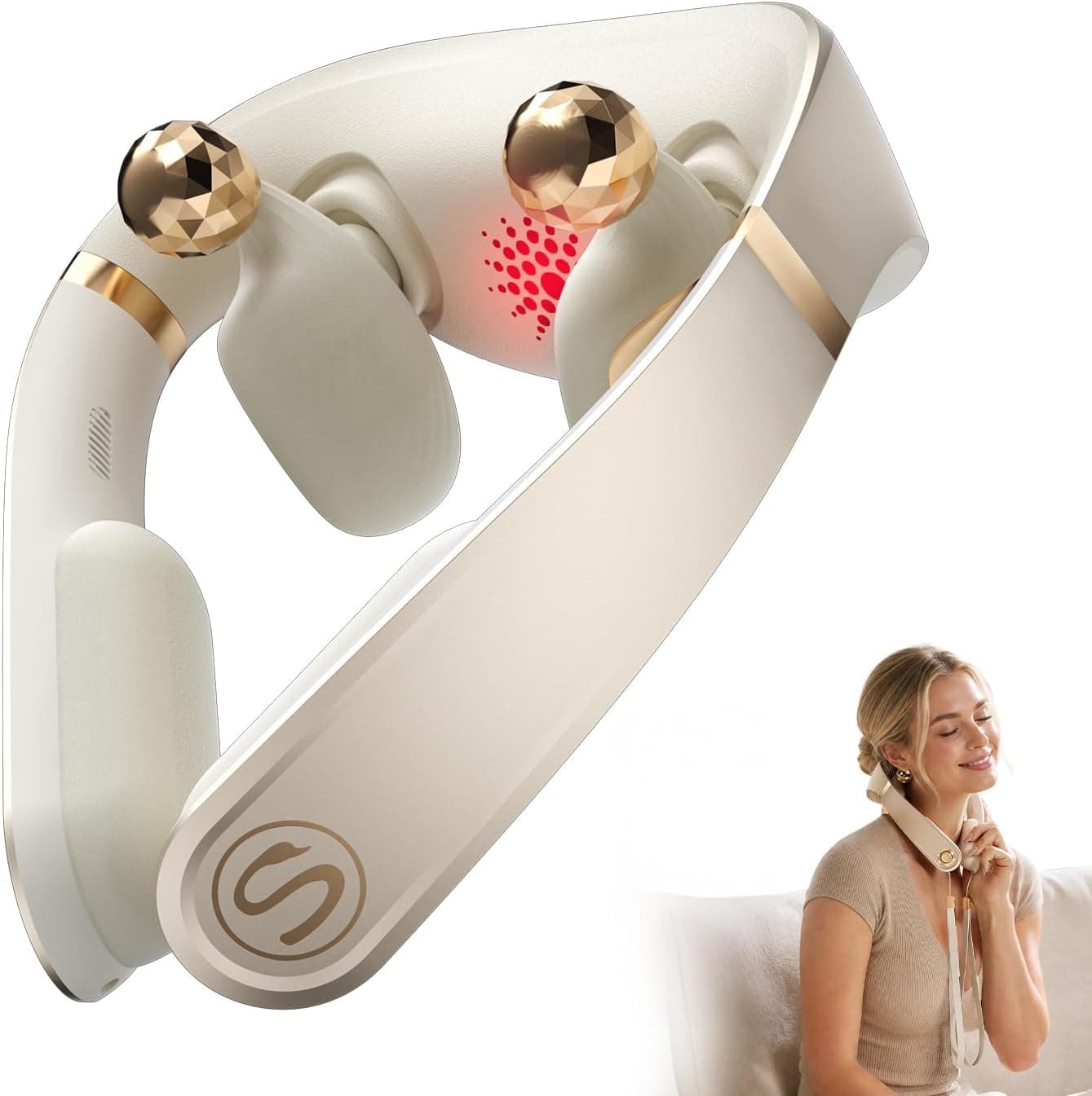 SKG PS700 Neck Massager with Heat for Strain Relief Deep Tissue | Father's Day Dad Gifts, Red Light Warmth, 360° Bionic Kneading, Cordless Portable Neck and Shoulder Shiatsu Massager