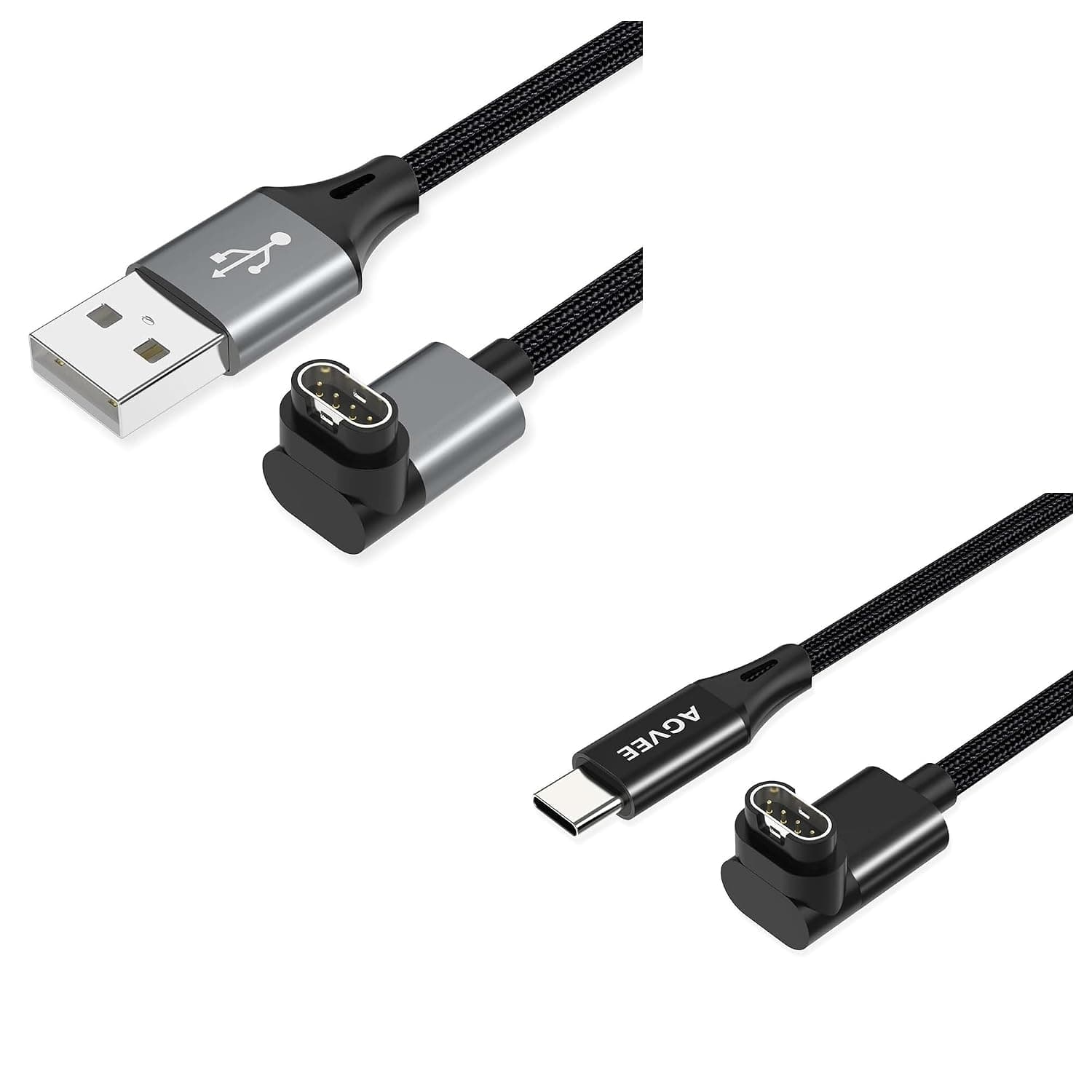 AGVEE USB Angled 90 Degree Charging Cable and USB C Cable for Garmin Smart Watch