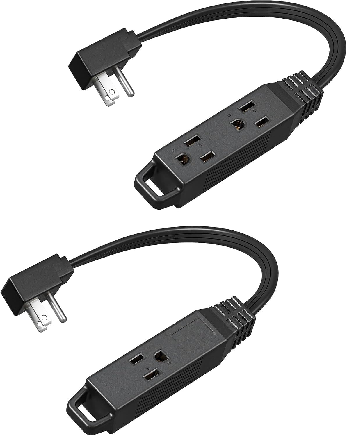 DEWENWILS Flat Plug Extension Cord, 1 FT 16/3 Awg Grounded Power Cable, 2 Pack, 3 Outlets Power Strip for Indoor Use, SPT-3 Cord, Space Saving for Office, School, Travel, Dorm, ETL Listed, Black
