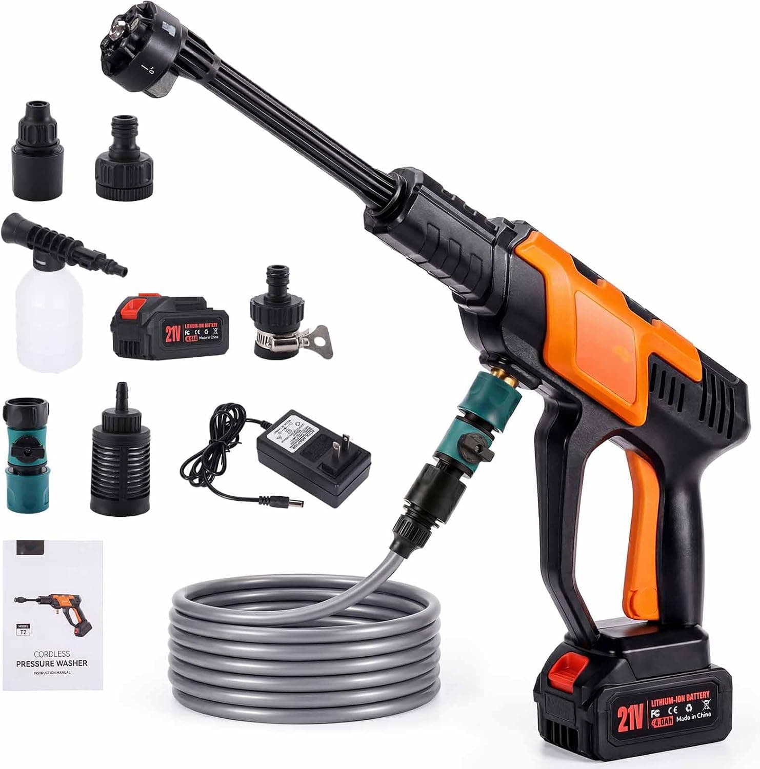Cordless Portable Washer, 2000PSI Portable 4000mAh Cleaner with 6-in-1 Nozzle and Shut-Off Valve Garden Hose Adapter for Watering, Cleaning, Car, Floor Wall Fence Cleaning