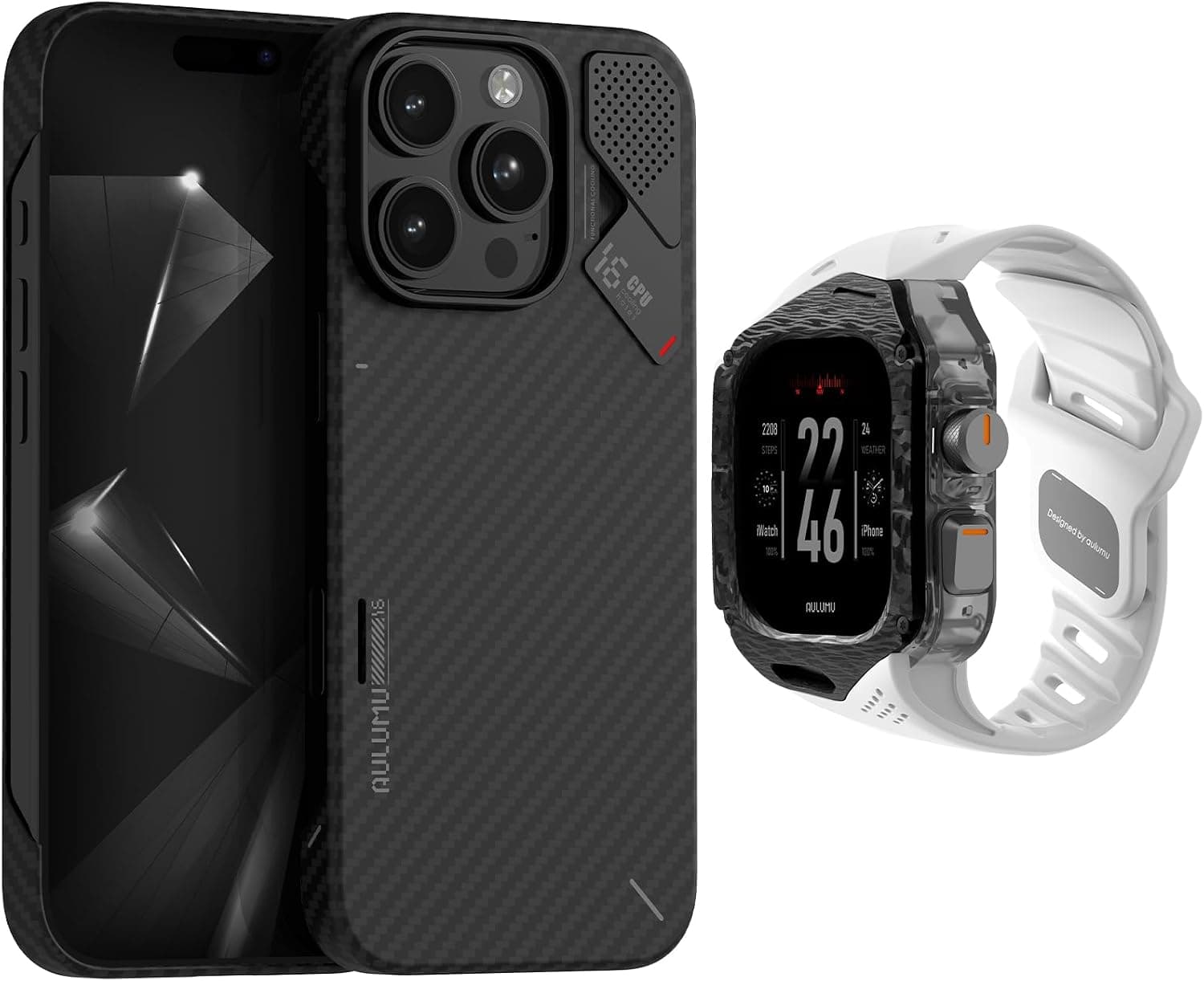Aulumu A16 Aramid Fiber for iPhone 16 Pro + A01 Carbon Fibre Case with Apple Watch Ultra Band 49MM[wit] Luxury Set