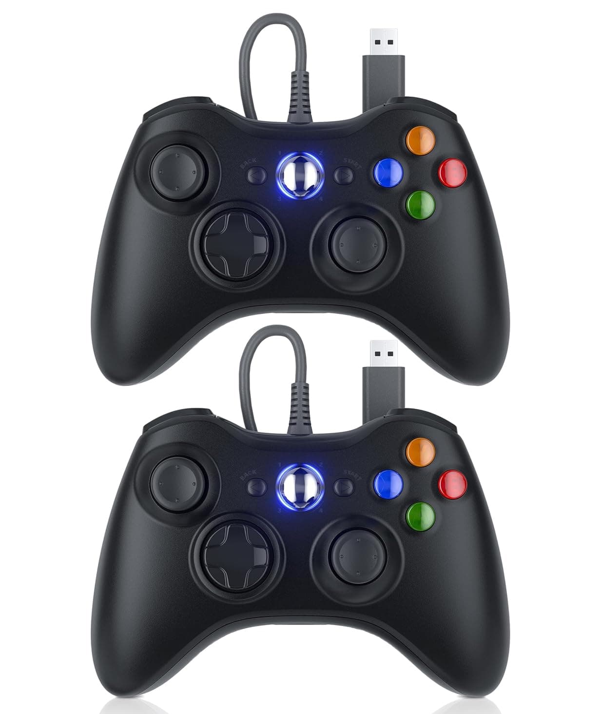 Dinosoo 10ft Replacement for Xbox 360 Controller Wired, PC Controller with Upgraded Joystick, Double Shock, 2.5mm Audio Jack - 2 Pack