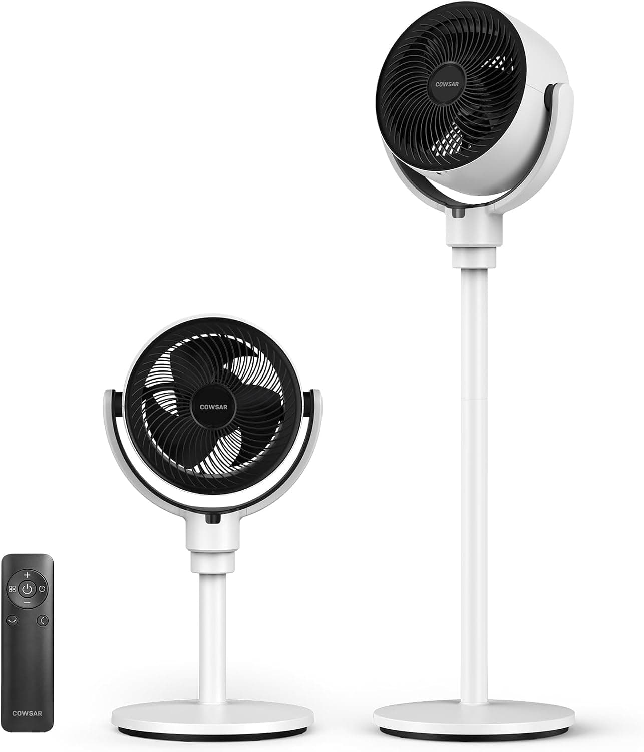 COWSAR Standing Fan for Bedroom, 20dB Quiet Fan, 150°+120°Auto Oscillation Floor Fan with Remote, Adjustable Pedestal Fans for Room, Whole Room Air Circulator Fan, 6 Speeds 3 Modes, 7H Timer, White
