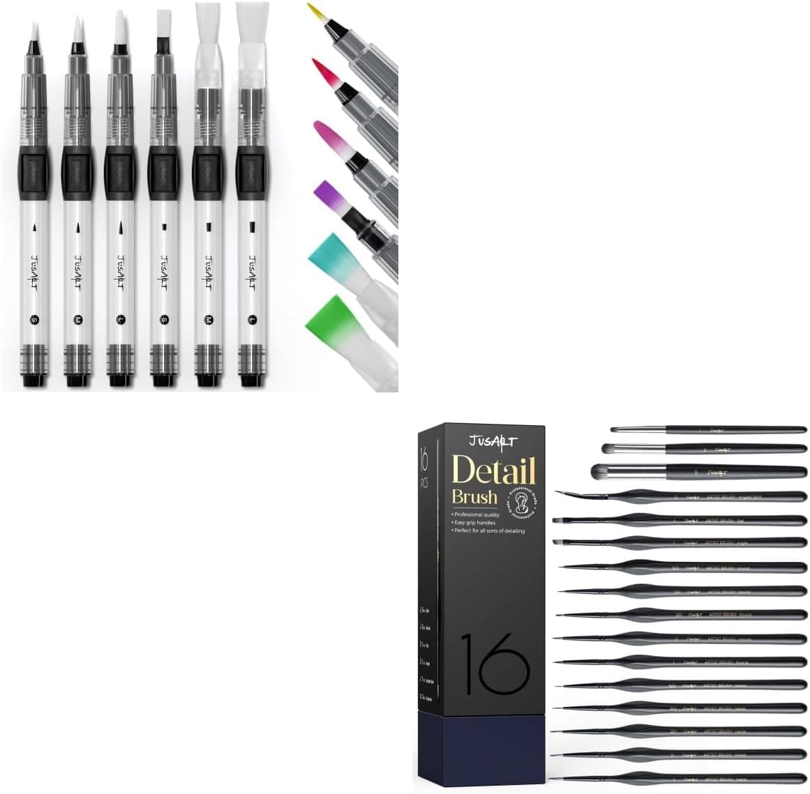 JusArt 16-Pack Miniature Paint Brushes + 6-Pack Water Brush Pens
