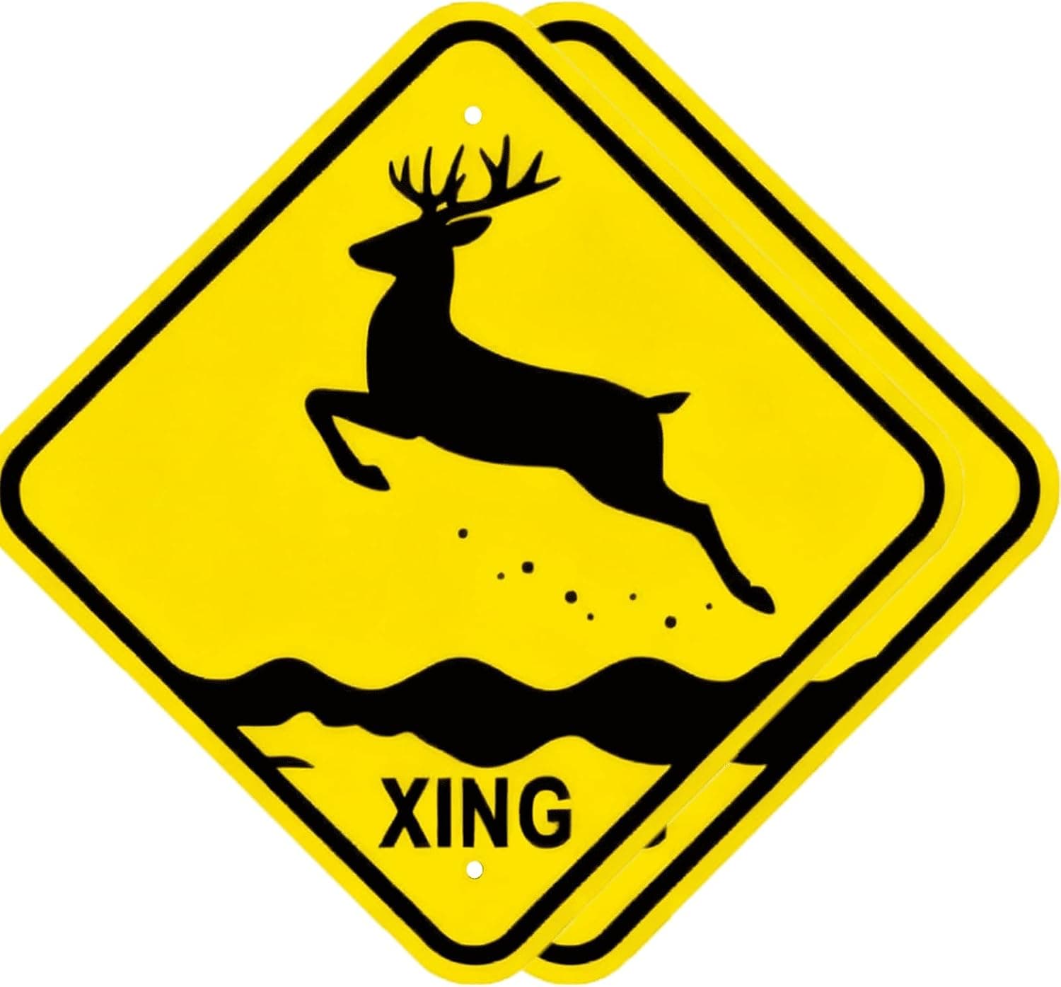 2 Pack Deer Xing Signs 12x12 Inch, Aluminum Reflective Wildlife Warning Crossing Sign for Yard, Farm, Roadside, Durable & Weatherproof, Pre-Drilled Holes for Easy Installation