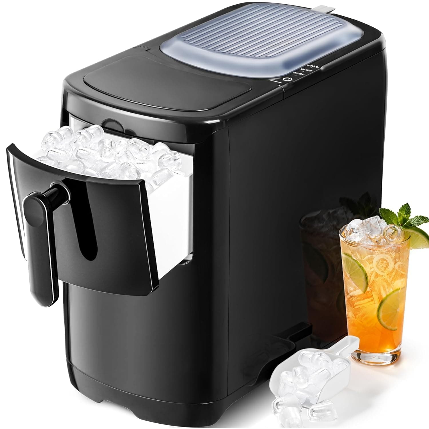 Electactic Countertop Ice Maker Machine 18lbs/24H, 6-Min Fast Bullet Portable Ice Maker, 6.69” Slim Space-Saving with Auto-Drain Drawer, Self-Cleaning, Scoop for Kitchen RV, Black