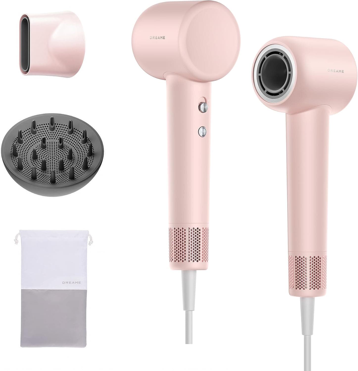 Dreame Gleam Travel Hair Dryer for Women, 110,000RPM High Speed Hair Blower with Diffusers, Fast Drying, 200M Negative Ions for Frizz-Free, Smart Heat Control, Compact Hair Dryer