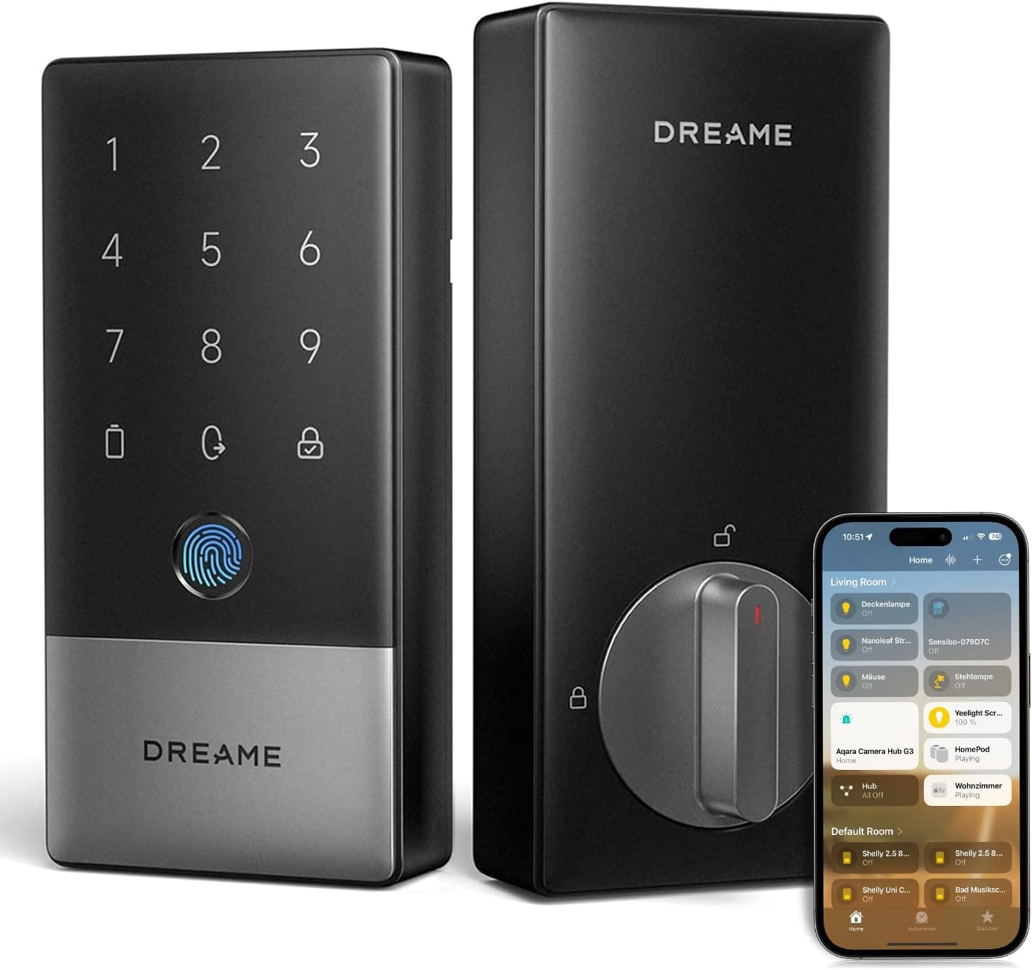 Dreame A10 Smart Wi-Fi Door Lock, Fingerprint Keypad Entry Lock for Front Door, Keyless Entry Deadbolt with Auto Unlock, Matter Over Thread, Remote Control, IP65 Weatherproof, BHMA Grade 2 Certified
