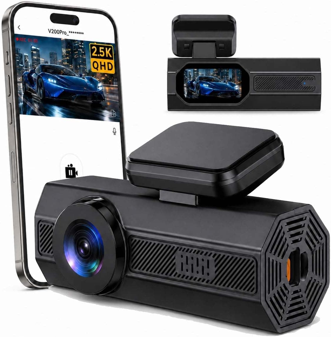 Dash Cam, 2.5K Dash Cam Front, VEEMENT Dash Camera for Cars, 1440P Car Dash Camera with APP, WiFi Dash Cams with WDR Night Vision, 24/7 Parking Monitor Dashcam, 160°Wide, G-Sensor, Mini Car Camera