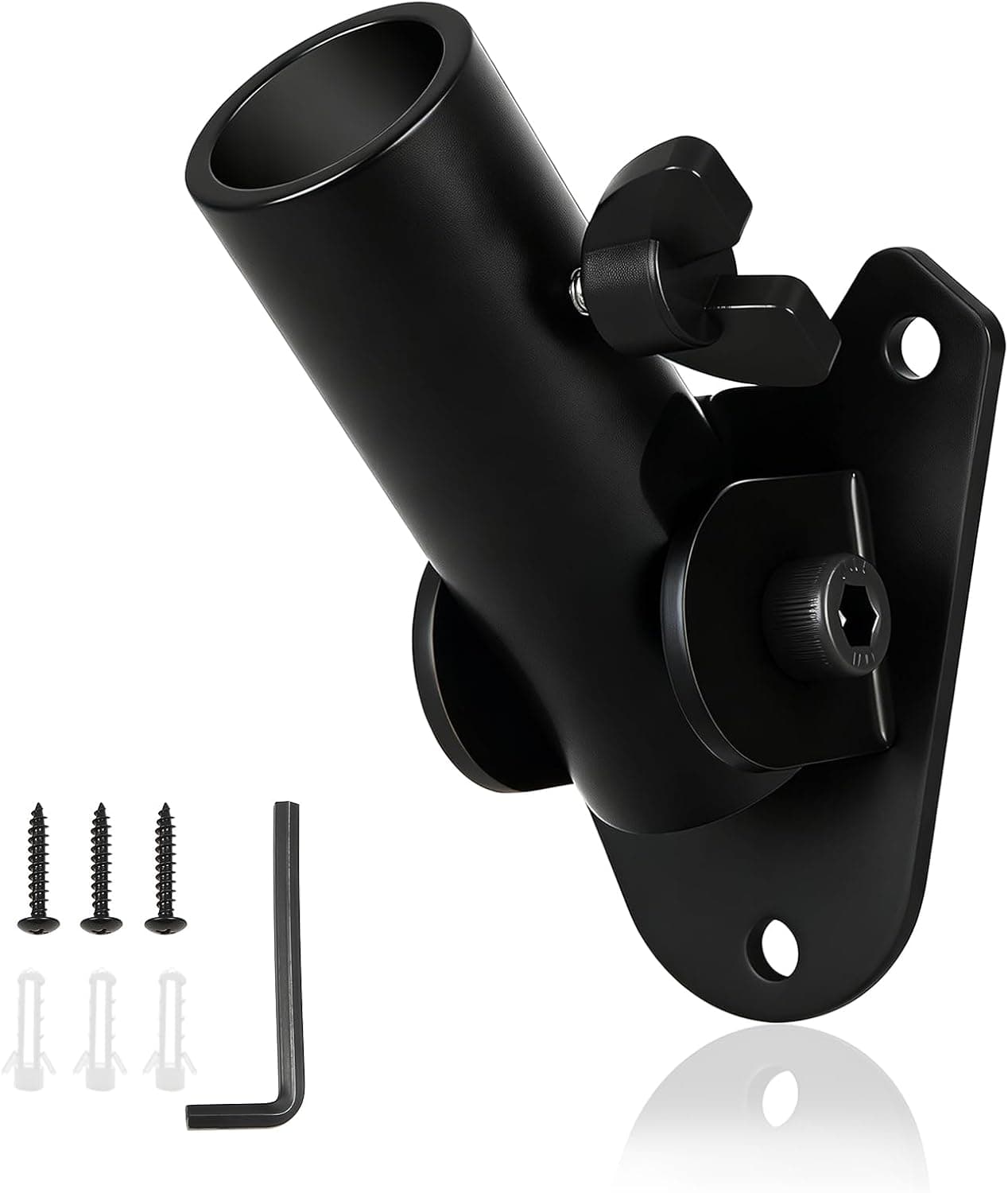 Heavy Duty Flag Pole Holder for Outside House, 0-90° Adjustable Wall Mount Bracket, 3mm/0.12in Thick Steel Baked Enamel, fits 0.6-1 inch Diameter Pole, with Screws