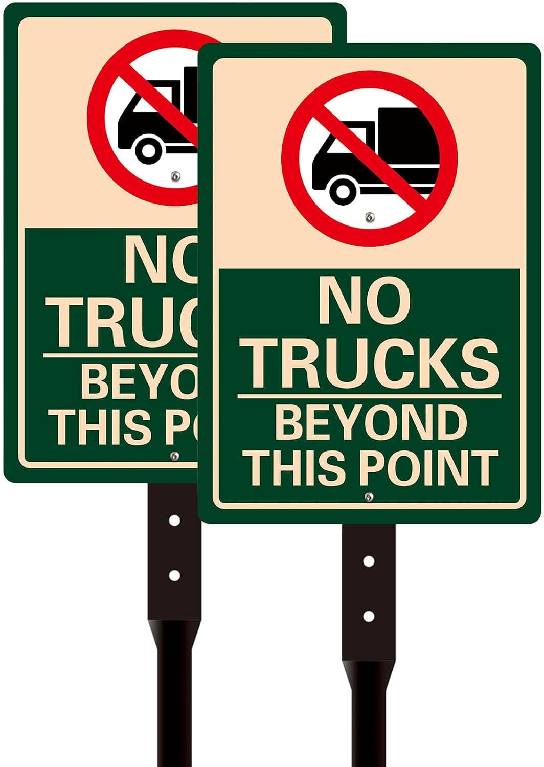 2 Pack No Trucks Beyond This Point Sign - 10" x 14" Reflective Aluminum Signs with 34.6" Metal Stakes, Rust-Free, UV & Weatherproof No Trucks Sign for Driveways, Private Roads, and Outdoor Use