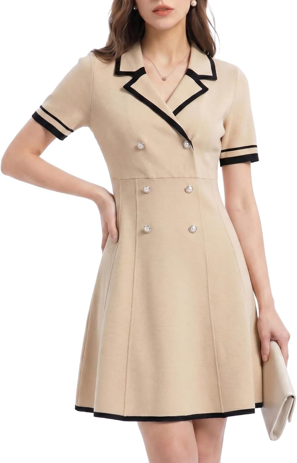 GOELIA Women Bodycon Knit Mini Dress Casual V Neck Sweater Dress Business Work Sweater Short Dresses for Teacher Office