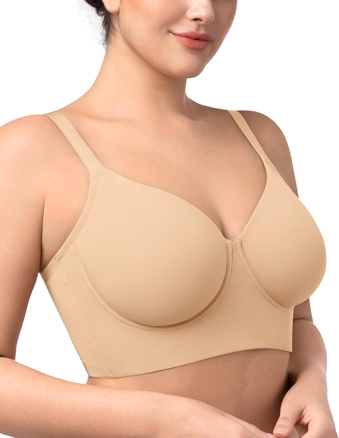 HSIA Bras for Women Minimizer Full Coverage Seamless Plus Size Longline Unlined Underwire Back Smoothing Bra, Beige 38DDD