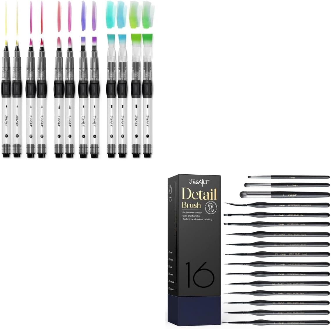 JusArt 16-Pack Miniature Paint Brushes + 12-Pack Water Brush Pens