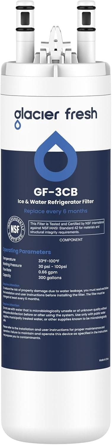 GLACIER FRESH WF3CB Refrigerator Water Filter Replacement for PureSource 3, 706465, WF425, PS3412266, AP4567491, 242017800 Refrigerator Water Filter, Pack of 1