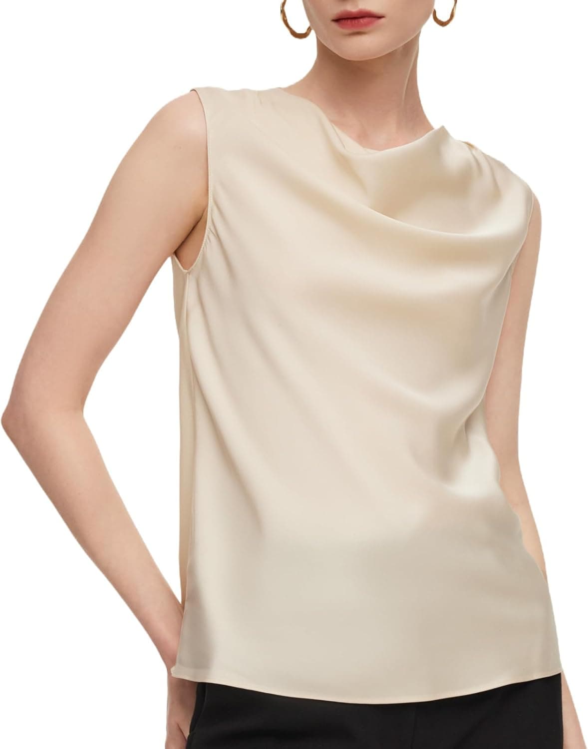 GOELIA Women's 22MM Mulberry Silk Tank Top for Women Cowl Neck Sleeveless Cami Tops Summer Dressy Casual Shirt Blouse