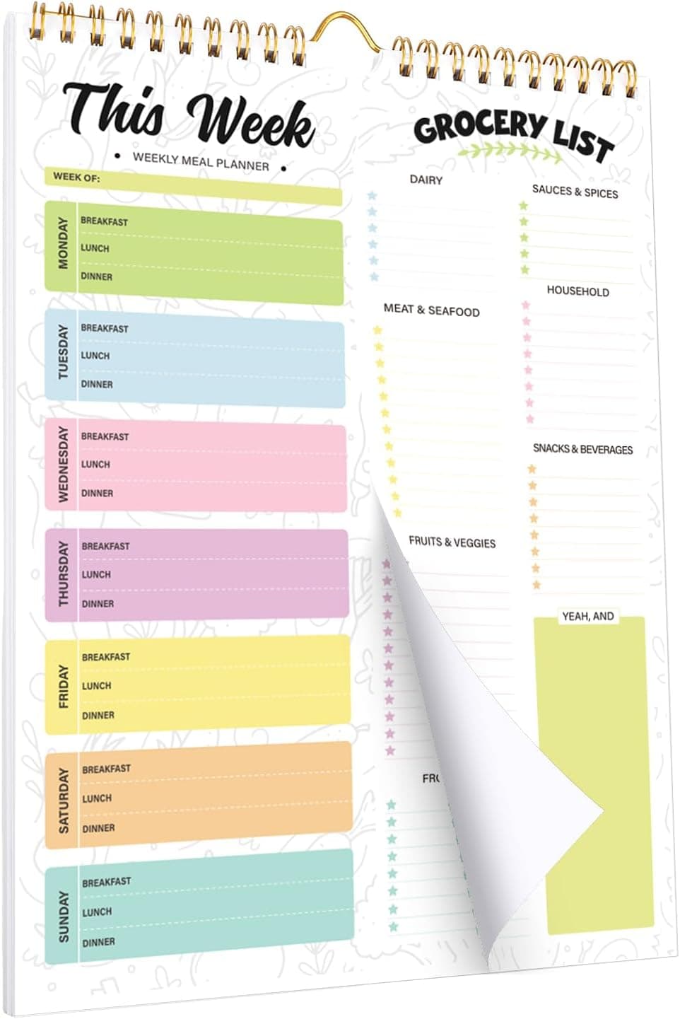 52 Sheet Meal Planner for Fridge, Magnetic Weekly Meal Planner & Grocery List with Tear-off Shopping List for Meal Prep, 8x11''-Colorful Design