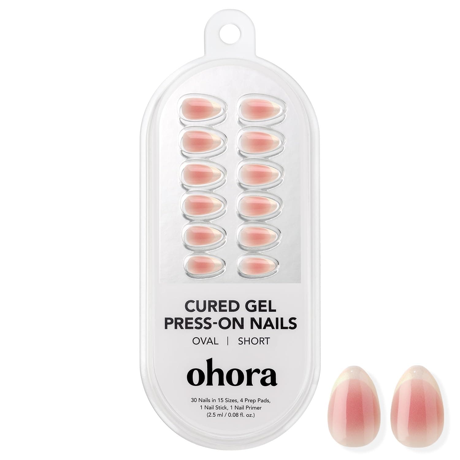 ohora Gel Press On Nails (Blush French) | Short Oval, French Ombre, Pink | 100% Real Gel, No UV Lamp, No Glue, Non-Toxic | 15 Sizes, 30 Tips | 14-Day Waterproof, Beginner Friendly
