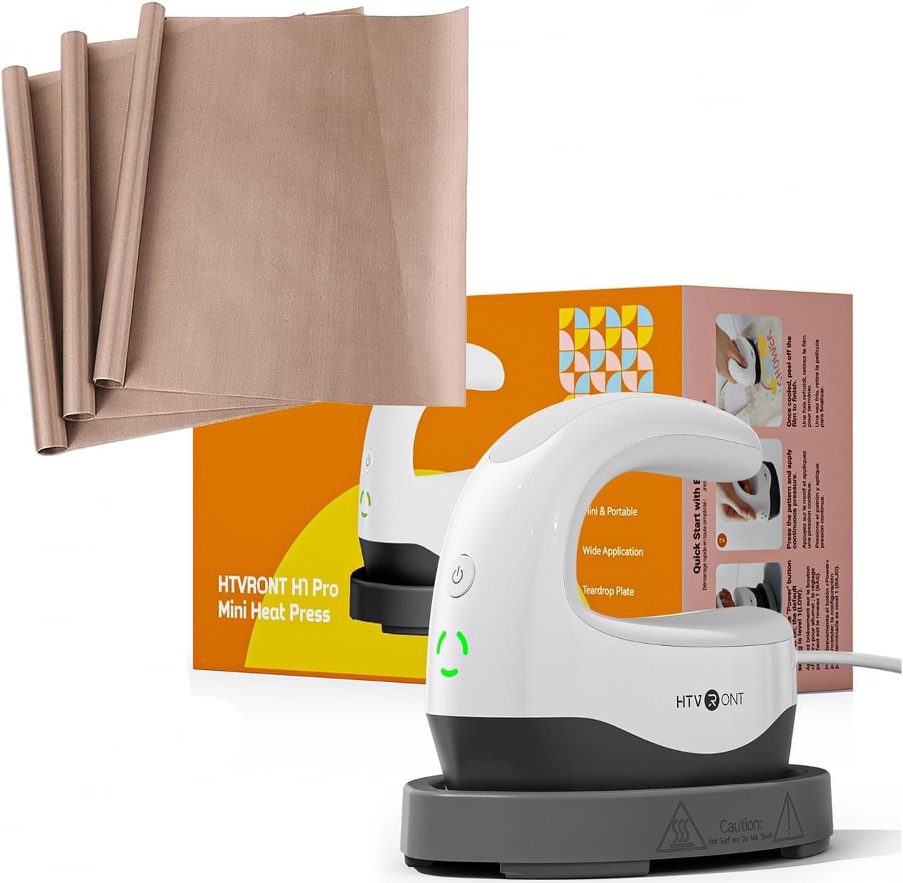 HTVRONT H1 PRO Mini Heat Press Machine + 3 Pack PTFE Teflon Sheet for Heat Press Transfer Sheet