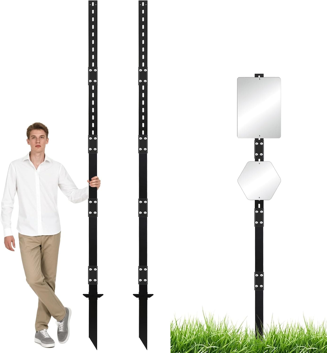 2 Pcs 10Ft Sign Post, Heavy Duty Yard Sign Stake, Rust-Resistant & Durable Metal Stand for Commercial, Parking, Schools, Fits 7 to 18 Inch Signs (Black)