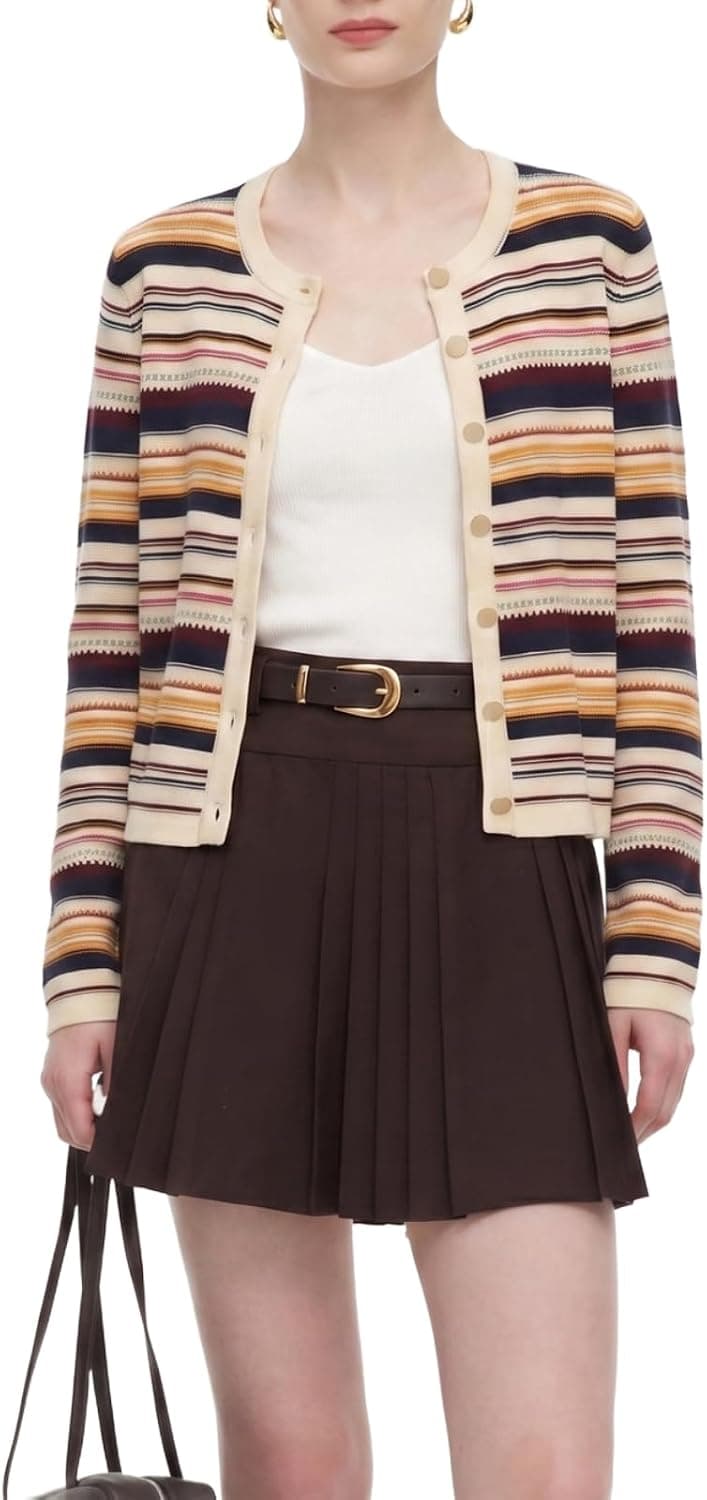 GOELIA Women 100% Cotton Striped Knit Cardigan Lightweight Button Front Sweater for Spring Summer Fall