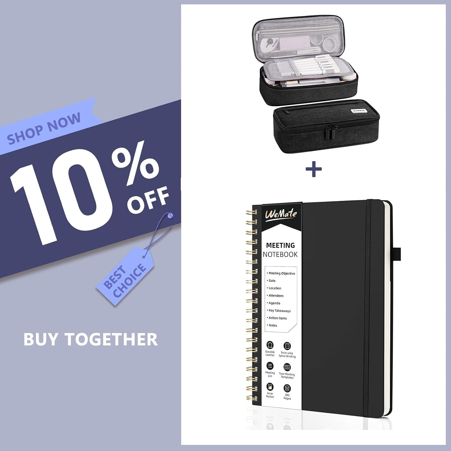WEMATE Meeting Notebook for Work with Action Items + Large Pencil Case Aesthetic
