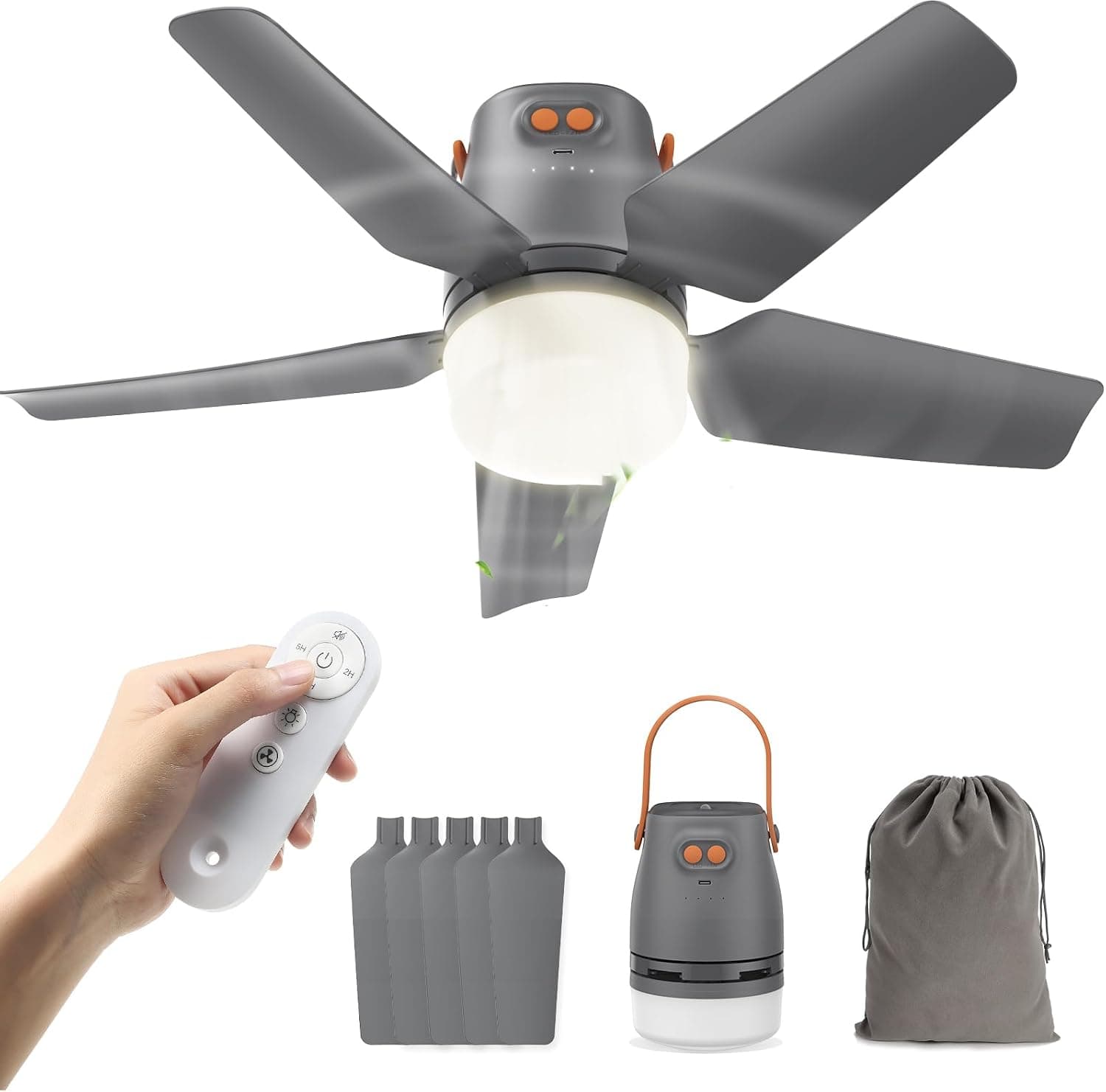 20400mAh Ceiling Fans With Lights And Remote, Outdoor Ceiling Fan For Patios, Hangable Portable Camping Tent Fan, Rechargeable Battery Powered Fan,Detachable Camping Lights For Camping Essentials