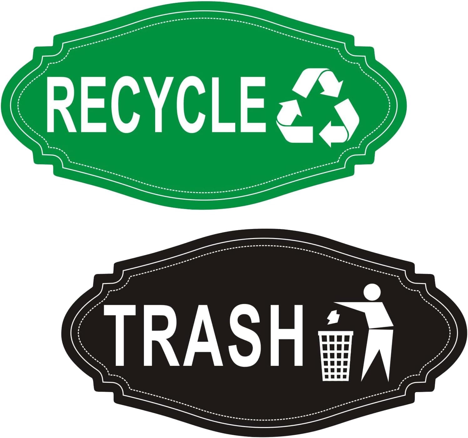 Recycle Stickers 2 Pack, 6.5x3.1 Inch Reflective Vinyl Recycling Labels, Waterproof, UV-Resistant Trash and Recycle Stickers for Indoor Outdoor Home, Office (Black and Green)