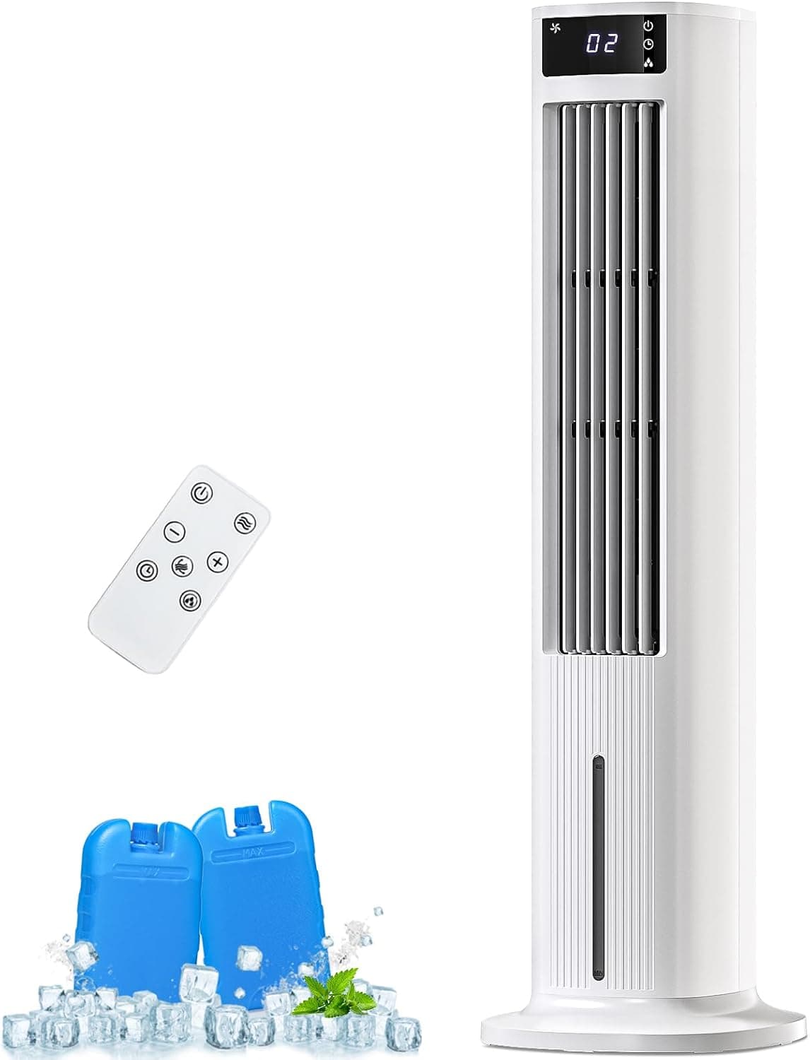 Antarctic Star 2-in-1 Evaporative Swamp Cooler, Bladeless Tower Fan, 80° Oscillation, 24H Timer & Remote, Low Water Alarm, 5L Top-Fill Removable Tank & 2 Ice Packs for Home Office