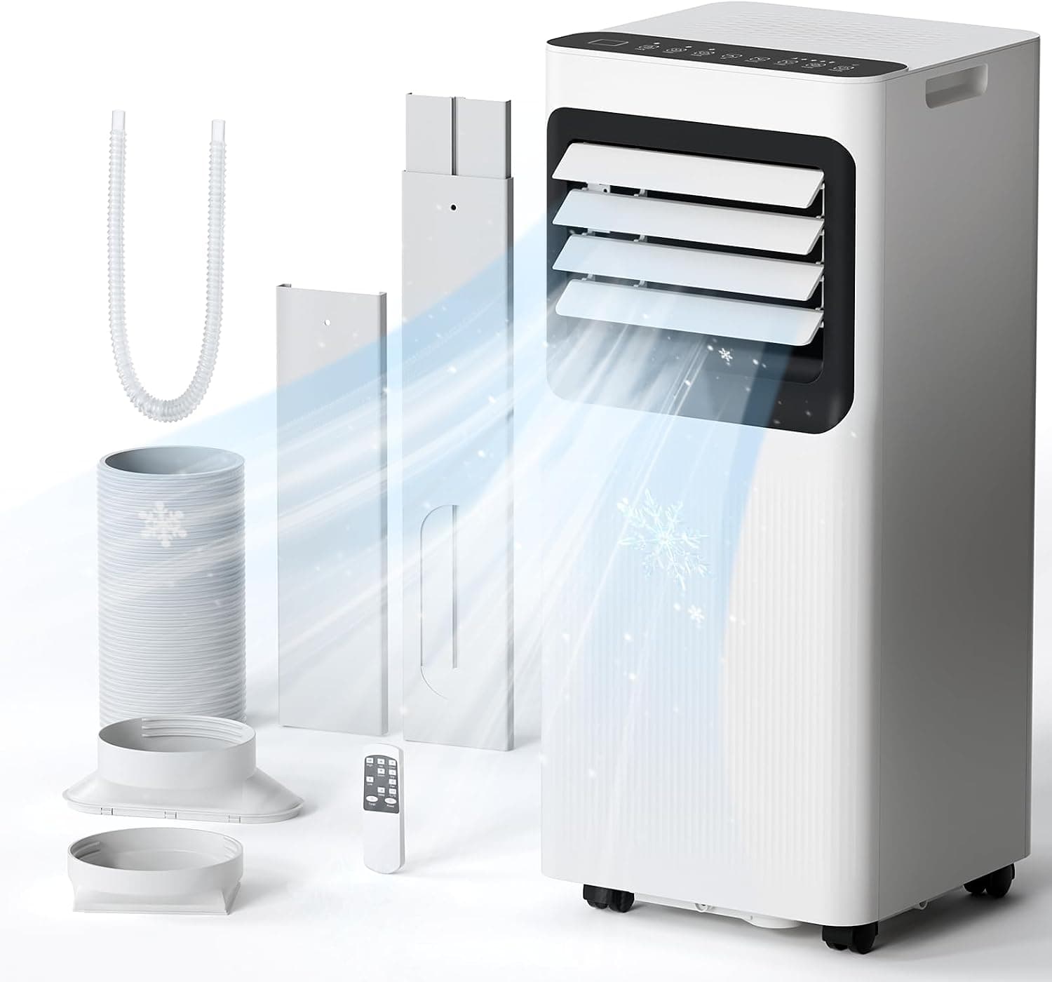 8000 BTU Portable Air Conditioner, 4-in-1 Quiet AC Cools up to 350 Sq.Ft., Portable AC Unit with Fan & Dehumidifier, LED Display, Remote, 24H Timer, Complete Window Installation Kit for Bedroom/Office