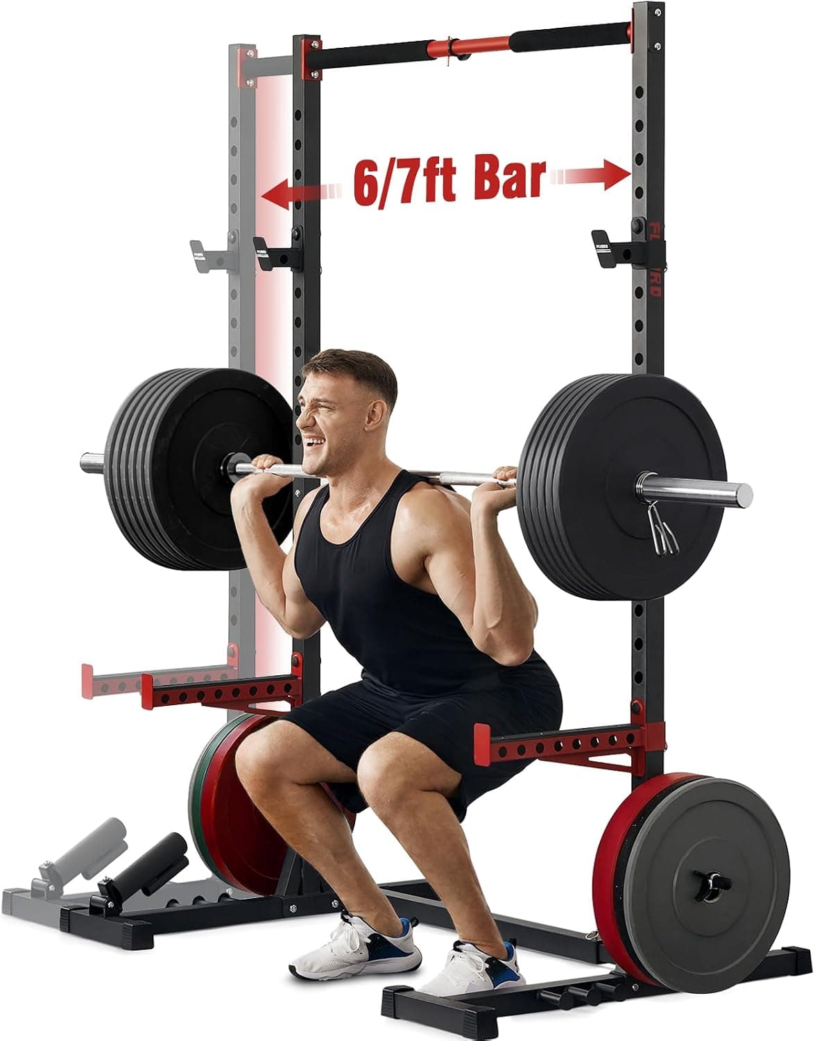 FLYBIRD Squat Rack with Pull-Up Bar, Multi-Functional Power Rack for Home Gym, 22 Safety Position Height & Adjustable Width for 6/7ft Barbells, for Home Gym (120LBS with Rack)