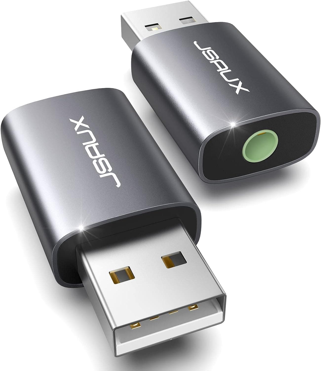2 Pack USB to 3.5mm Jack Audio Adapter, JSAUX USB to Audio Aux Adapter External Stereo Sound Card TRRS Female Headset for PS4, PS5, Headphone,Mac, Linux, Laptop, Desktops, Docking Station