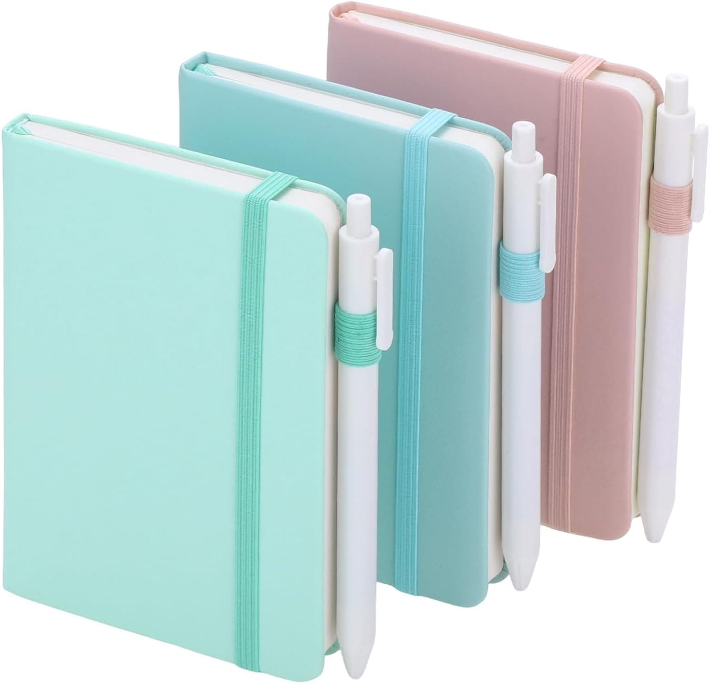 Thboxes 3 Pack Pocket Notebook Journals, 5.7" x 3.7" Hardcover Small Notepad College Ruled with Pen Holder, A6 Mini Notebook for Women Office School Work, Blue, Purple, Green