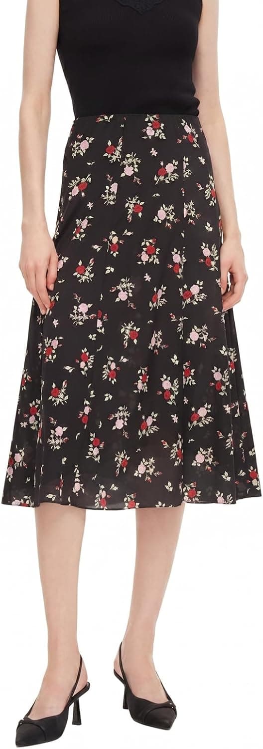 GOELIA Women's 16MM Mulberry Silk Floral Print A-Line Midi Skirt Summer Boho Maxi Skirt for Work Casual Vacation Outfits 2026