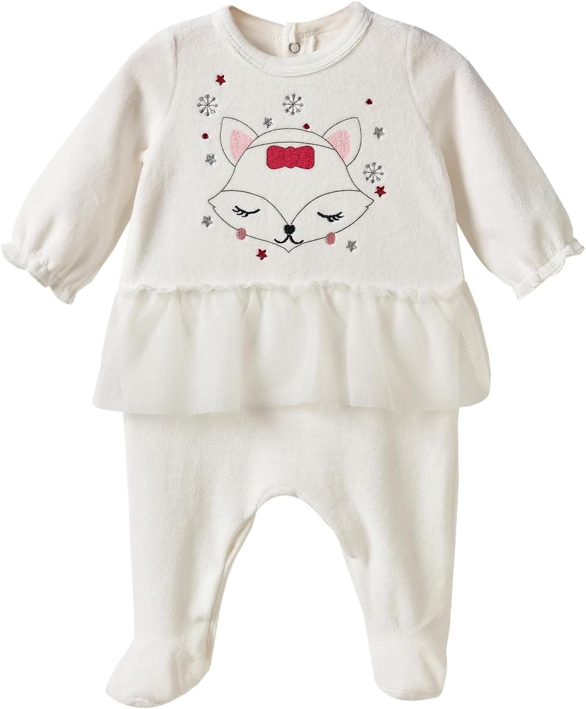 Baby Girl Soft Cotton Blend Velvet Footie, White Footed Jumpsuit for 0–12 Months Infants