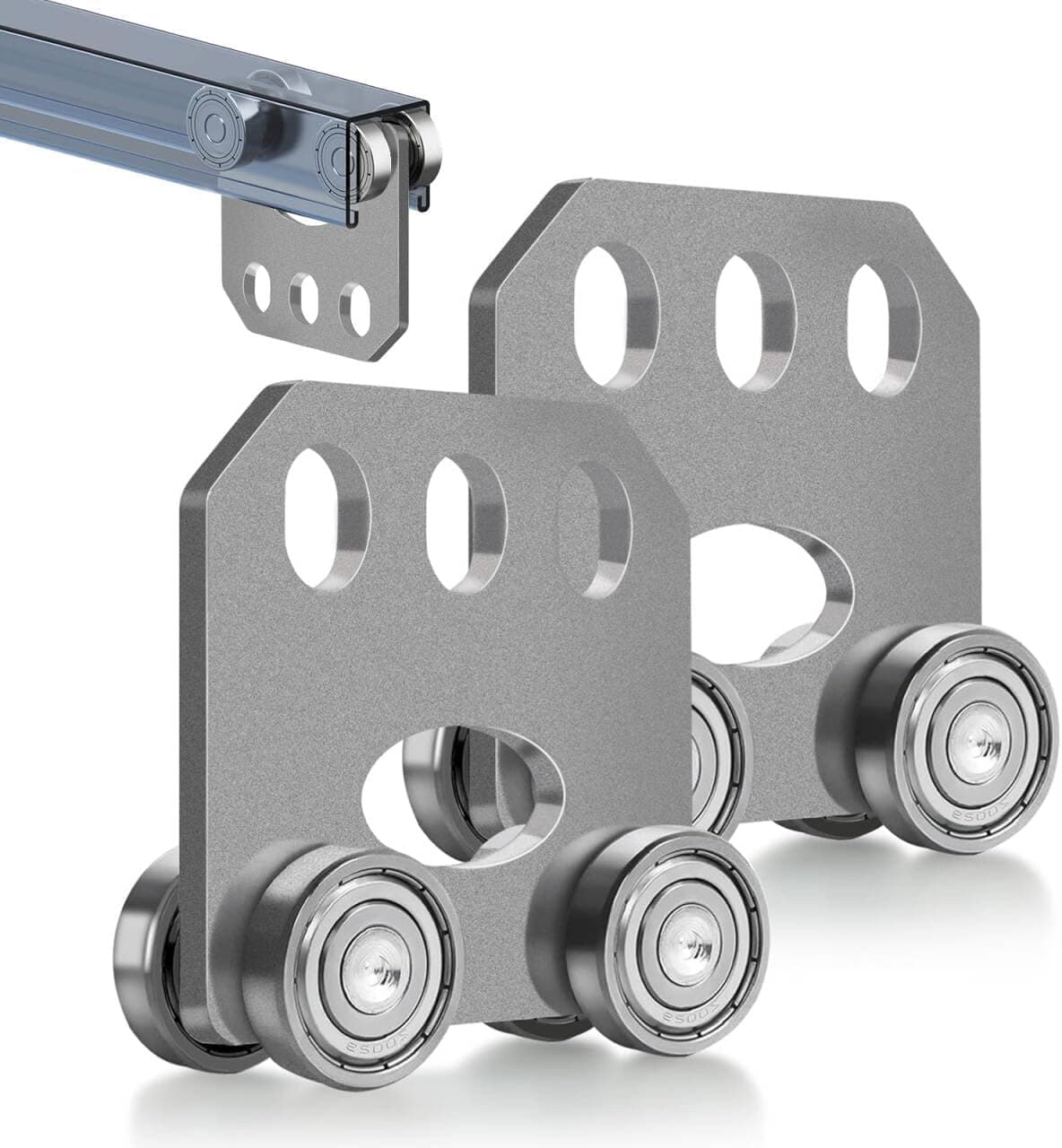 2-Pack Beam Trolley Assembly Roller Trolley 4 Wheel Silent for use with 1-5/8" Wide and All 1-5/8" or Taller Strut Channel, Hoist Transmitter Installation (Silver X 2)