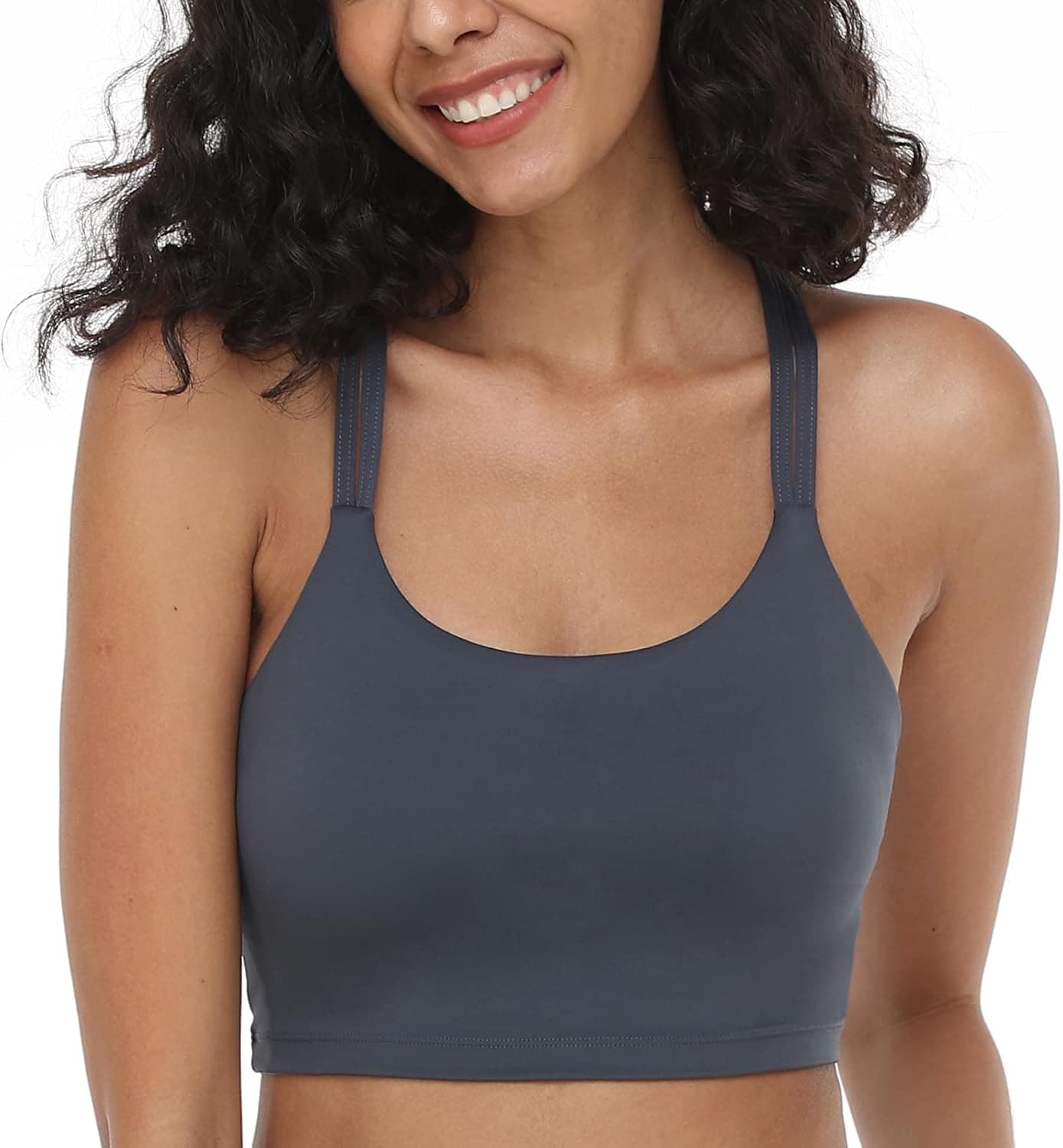 HSIA Strappy Sports Bra, Medium Support Padded Sports Bra Womens Criss Cross Back Yoga Workout Bra Crop Top Dark Grey