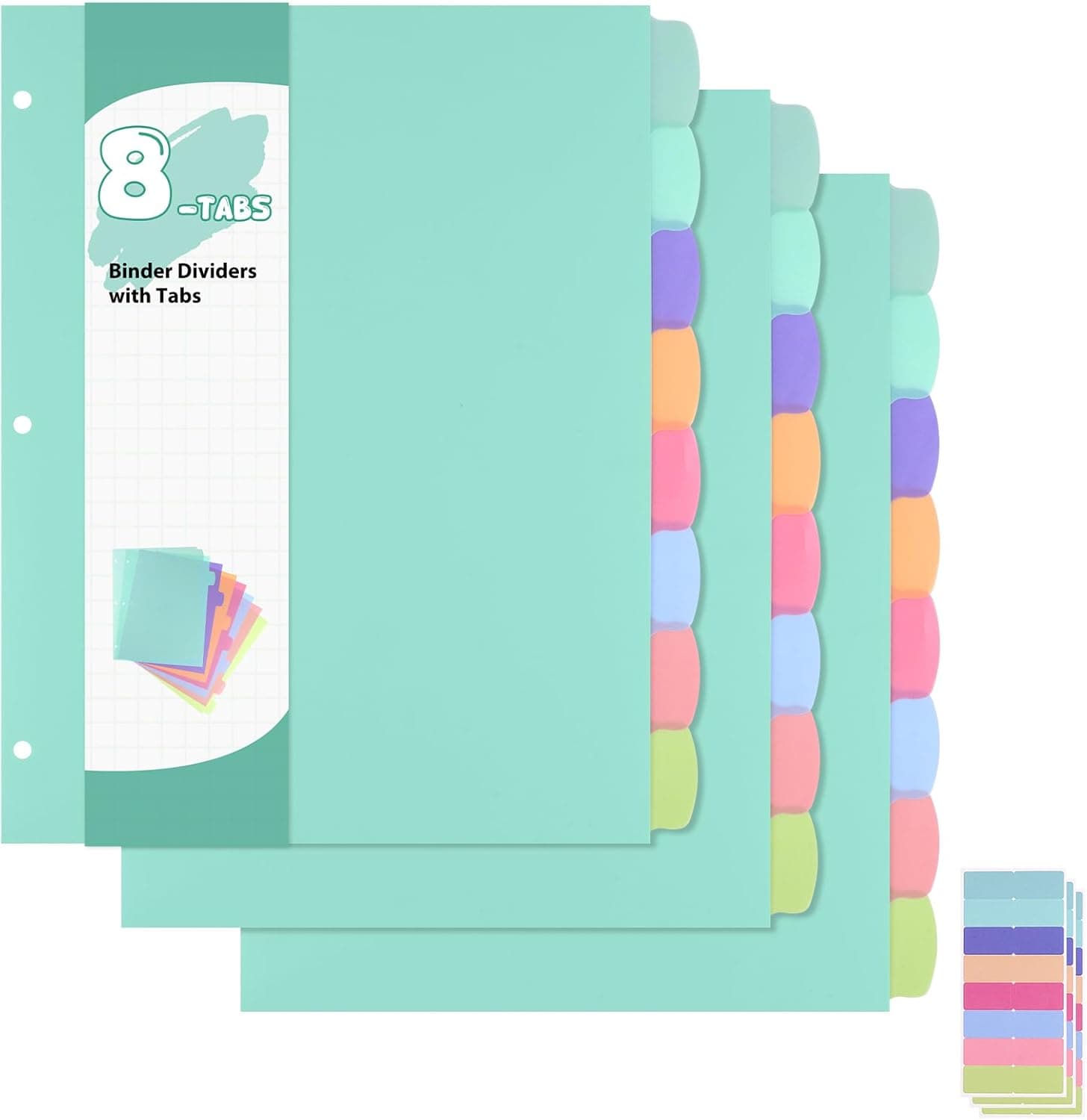 3 Sets of 24Pcs Binder Dividers with Tabs, 8 Tab Dividers for 3 Ring Binder - Waterproof Plastic Notebook Dividers for Office, School(8.5 × 11 Inch)
