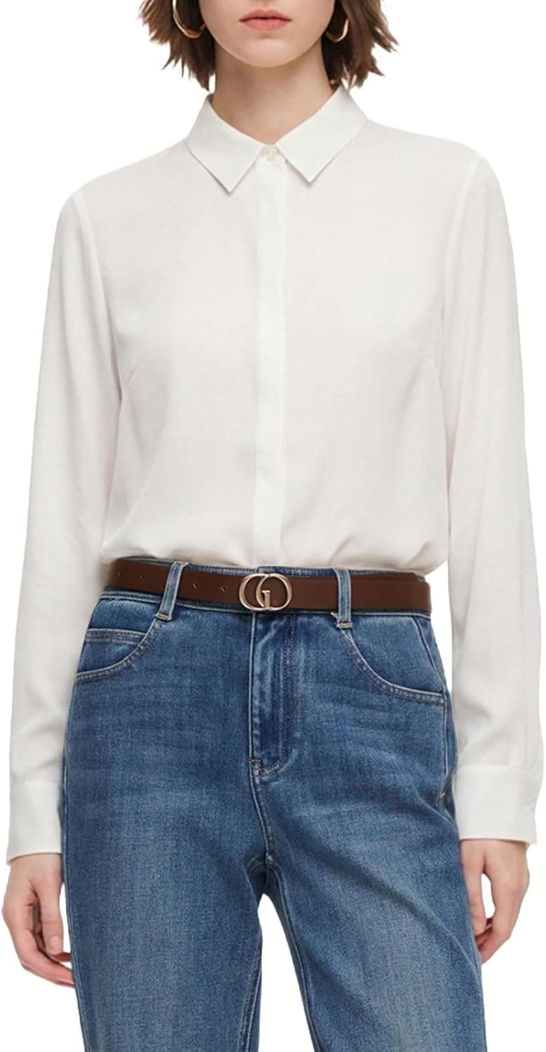 GOELIA Blouses for Women Dressy Casual Acetate Blend H-Line Long Sleeve Classic Shirt for Business Old Money