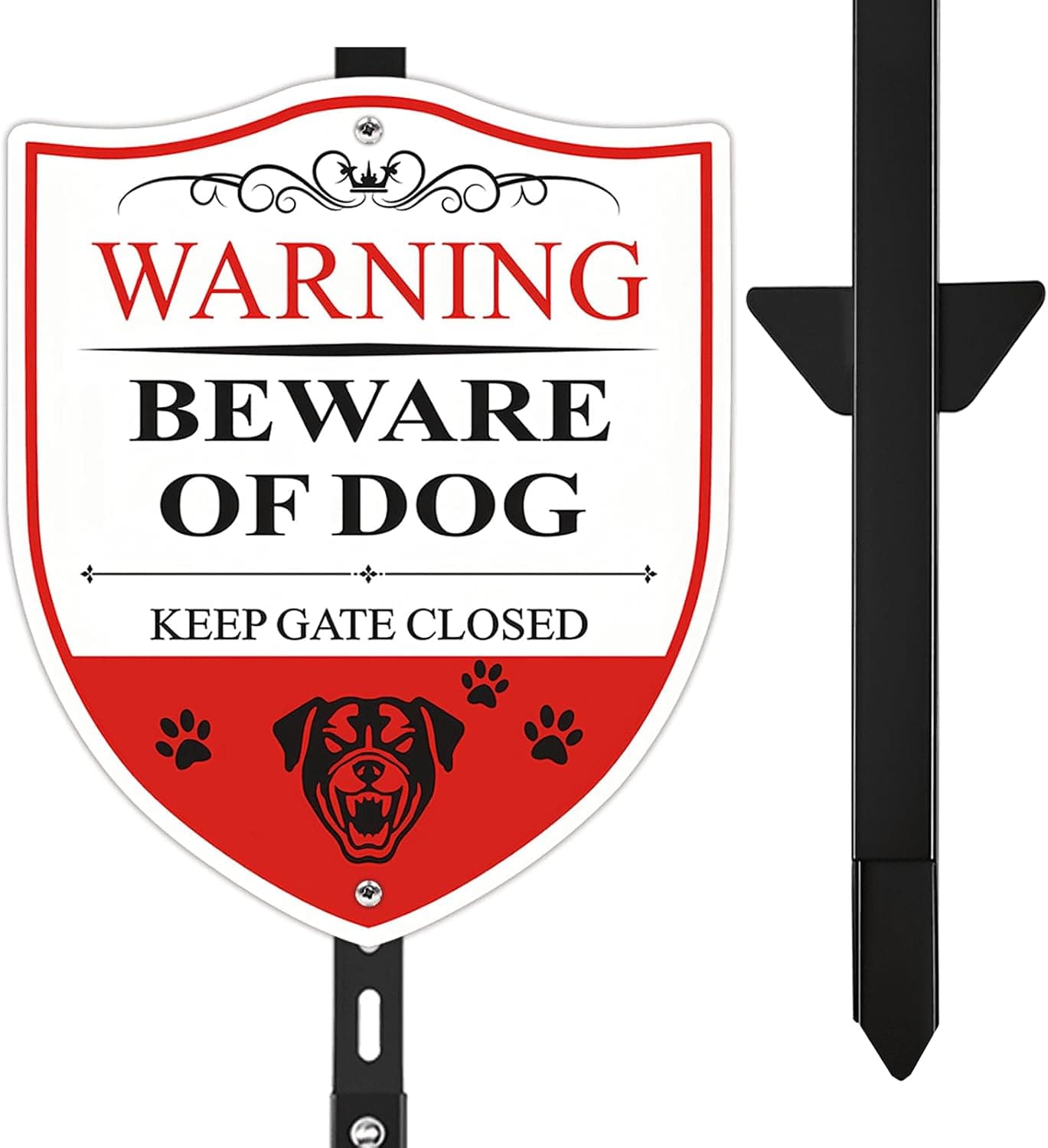 4 Ft Tall Beware of Dog Keep Gate Closed Aluminum 10x12'' Sign with Heavy-Duty Stake - Rustproof Yard Warning Sign for Outdoor Use, Easy Assembly