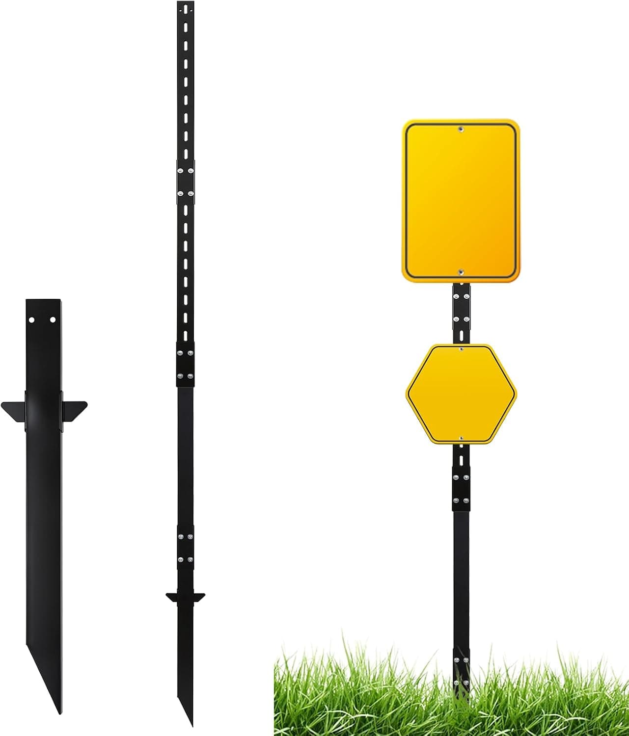 1 Pack 8' Sign Post Stake Metal for Outside, Heavy Duty Yard Sign Stake, Rust, Wind & Dust Resistant Sturdy Metal Pole for Outside, Yard, Road, Parking Fits Signs 7 to 18 Inch (Black)