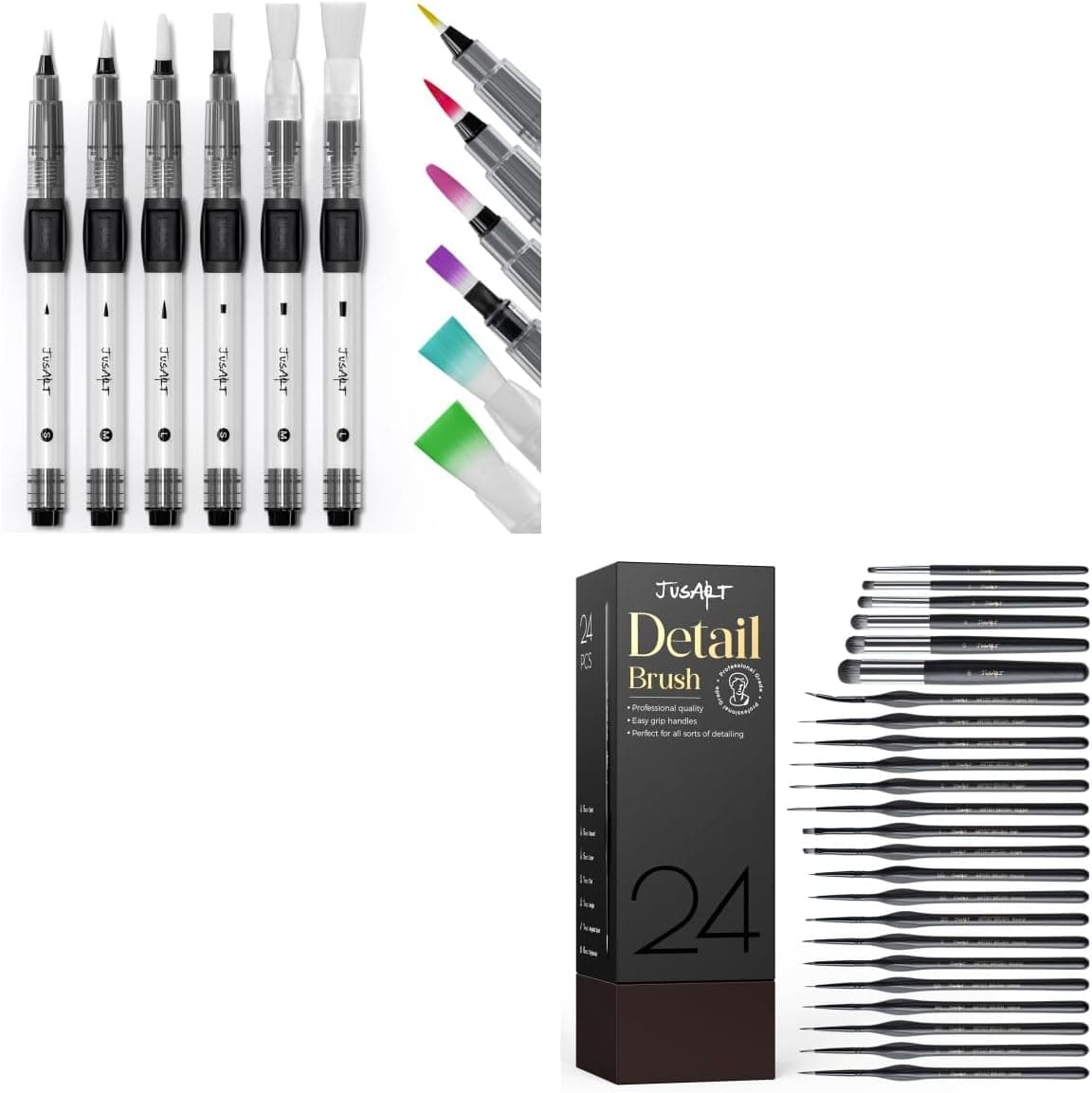 JusArt 24-Pack Miniature Paint Brushes + 6-Pack Water Brush Pens