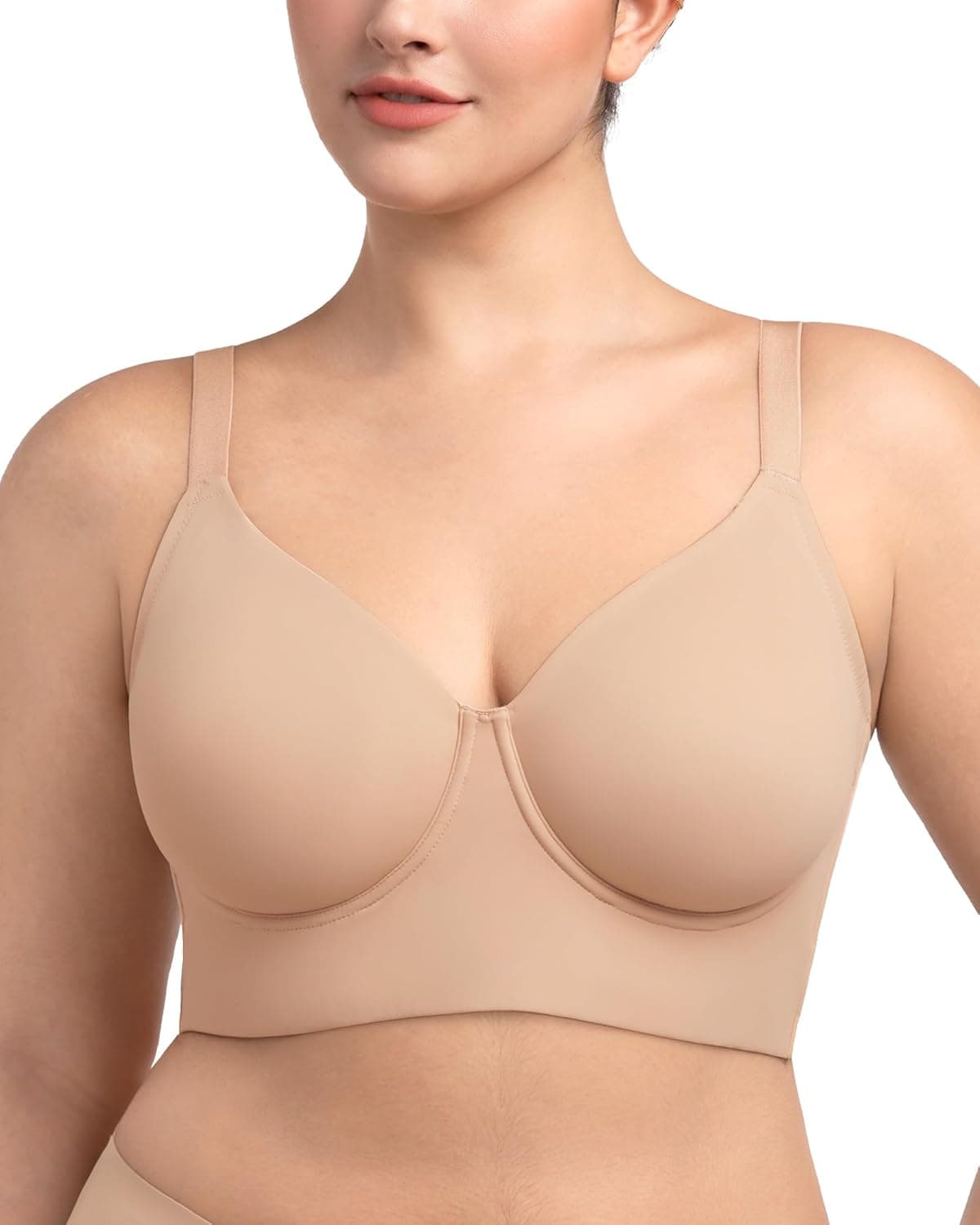 HSIA Bras for Women Minimizer Full Coverage Seamless Plus Size Longline Unlined Underwire Back Smoothing Bra, Light Beige 36D