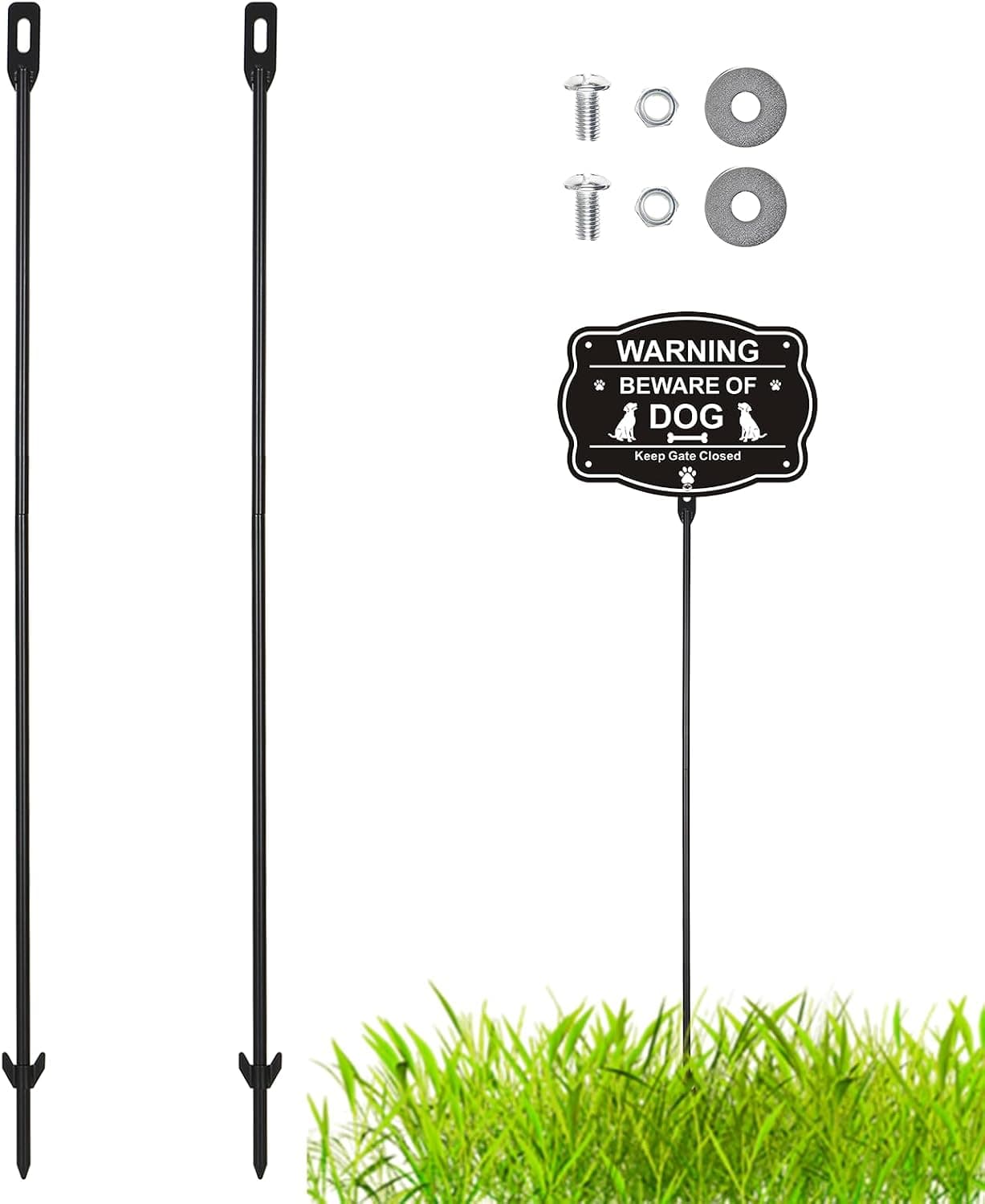 2 Pcs Heavy Duty Metal Yard Sign Stakes, 31 Inch Length, Black Steel, Yard Sign Holder, Outdoor Ground Post for Yard Signs, 0.3 Inch Thickness, with Hardware