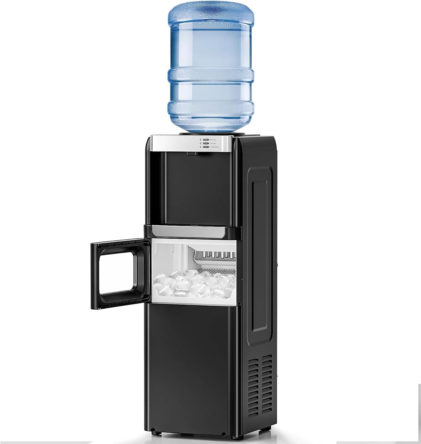 Kismile Water Dispenser with Ice Maker, Top Loading Water Cooler for 5 Gallon Bottles, 33 lbs/24H Ice, Hot & Cold Water, Child Safety Lock, for Home & Office, Black
