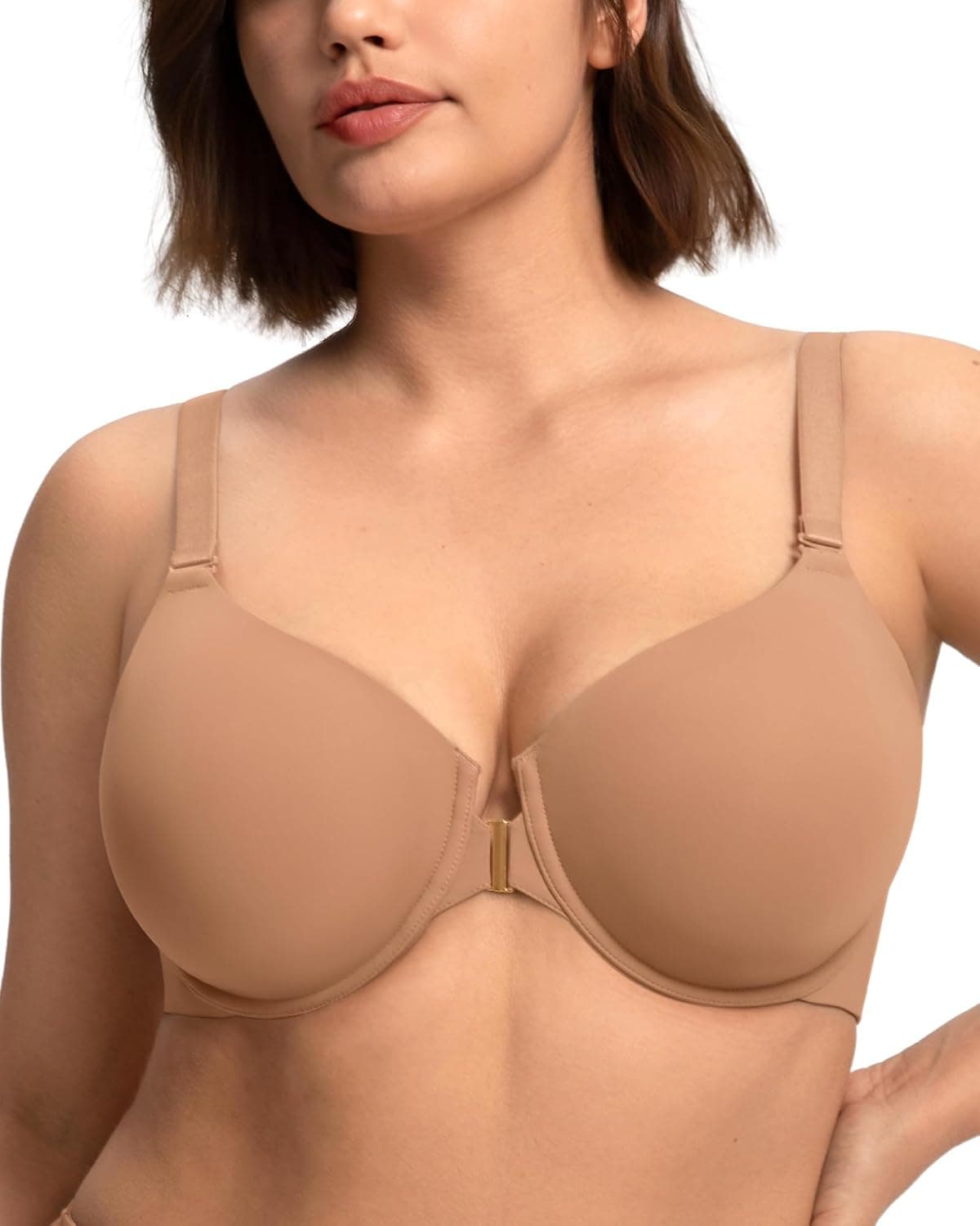 HSIA Front Closure Bras for Women Minimizer Full Coverage Tshirt Plus Size Underwire Racerback Lightly Lined Bra Dark Beige 40H