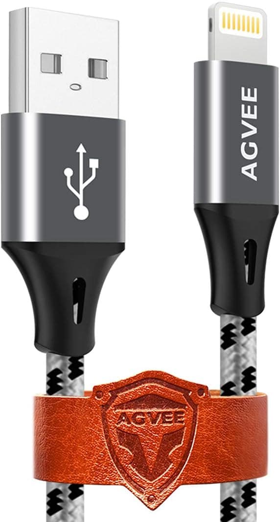AGVEE [3 Pack 3ft Short Lightning Cable, Braided Reinforced End Tip for iPhone Charger Cord Charging Data Wire for iPhone 11 Pro Max X XS XR, 5 6 6S 7 8 10, iPad, Case Friendly, Gray
