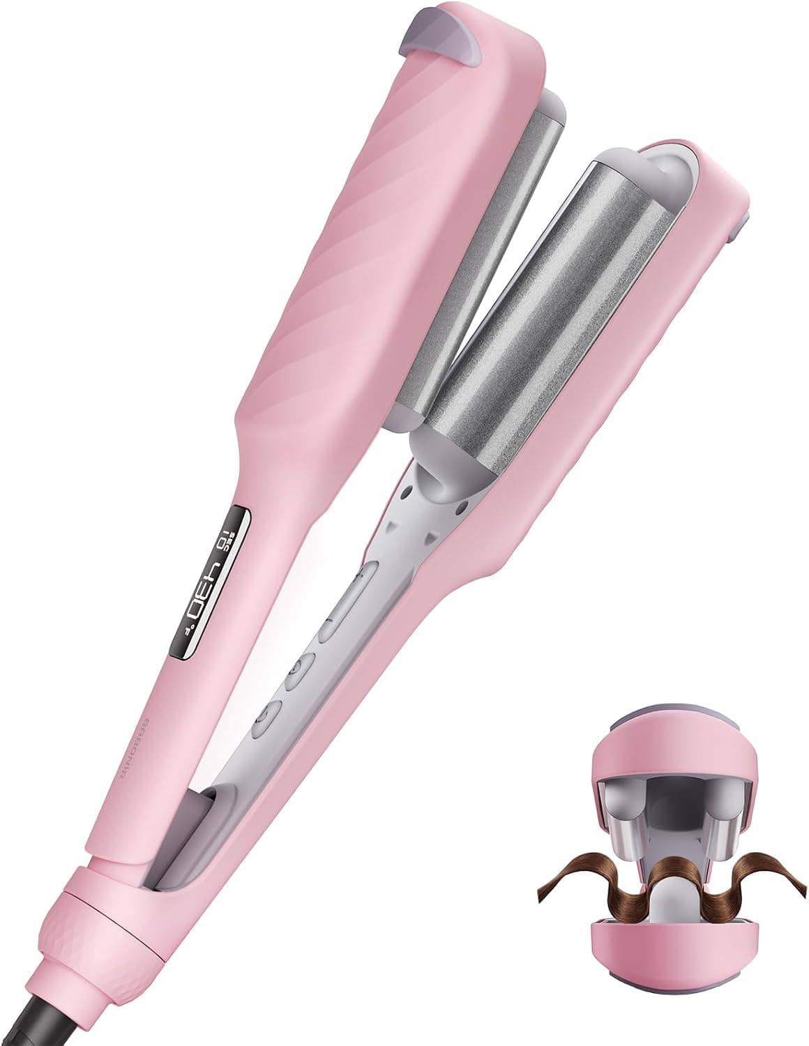 Curling Iron Hair Crimper Waver, BABONIR 3 Barrel Hair Waver for Women, 500 Million Negative Ionic Ceramic Beach Waves Curling Iron, 13 Heat Levels & 7 Timers, 30s Fast Heating, Dual Voltage, 1 Inch