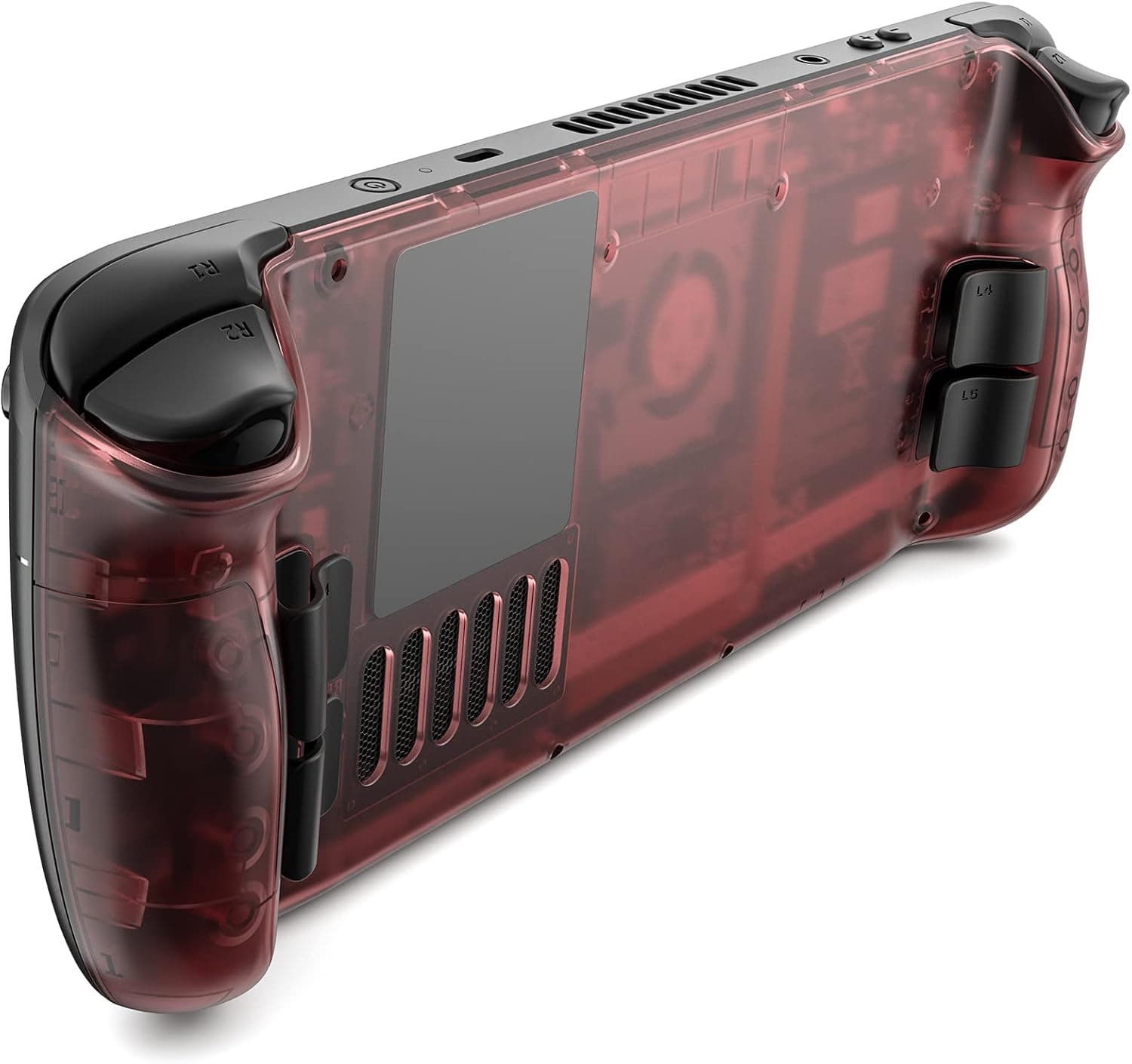 JSAUX Transparent Back Plate for Steam Deck, DIY Clear Edition Replacement Shell Case Compatible with Steam Deck, Buttons with Three Different Heights and Feel - PC0106 [Red]